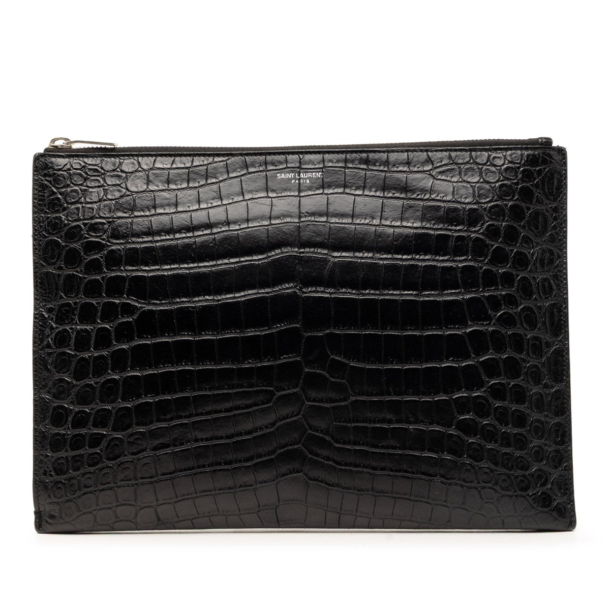 Saint Laurent Crocodile Embossed Leather Zipped Tablet Holder