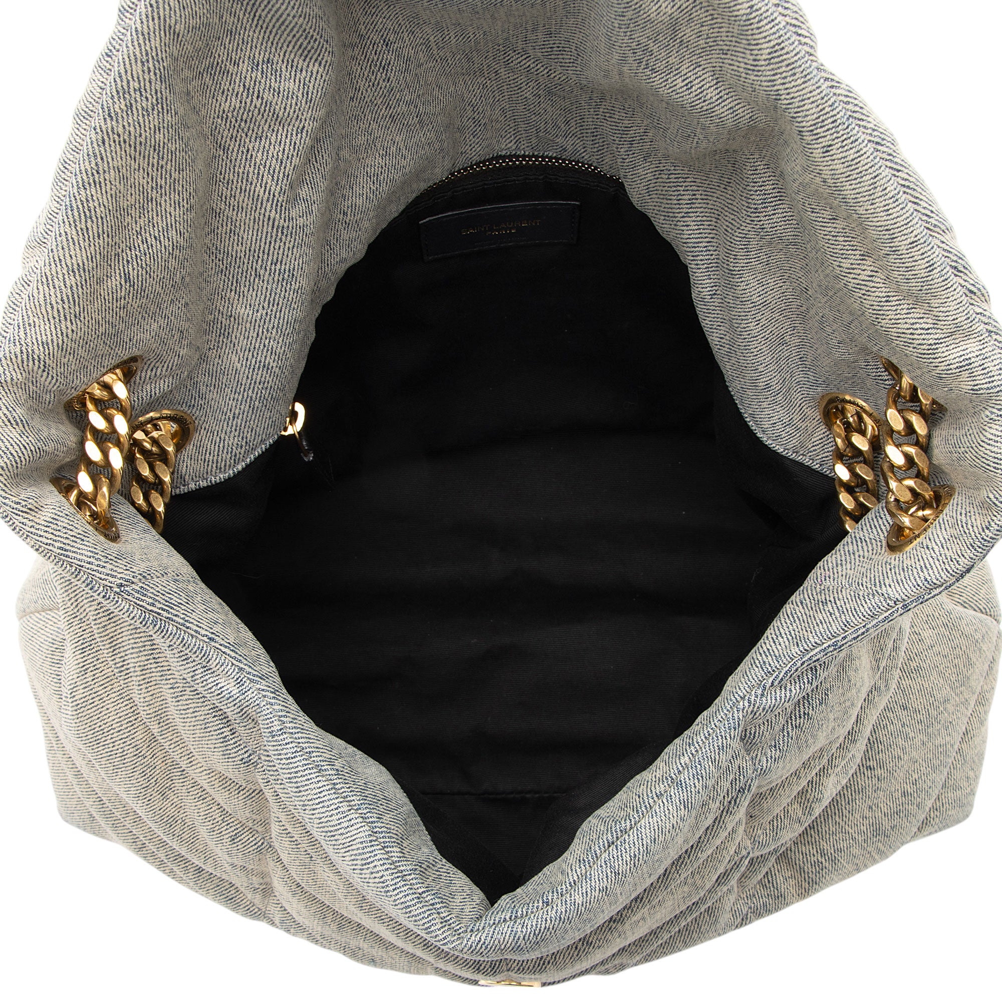 Saint Laurent Denim Monogram Puffer LouLou Chain Medium Shoulder Bag