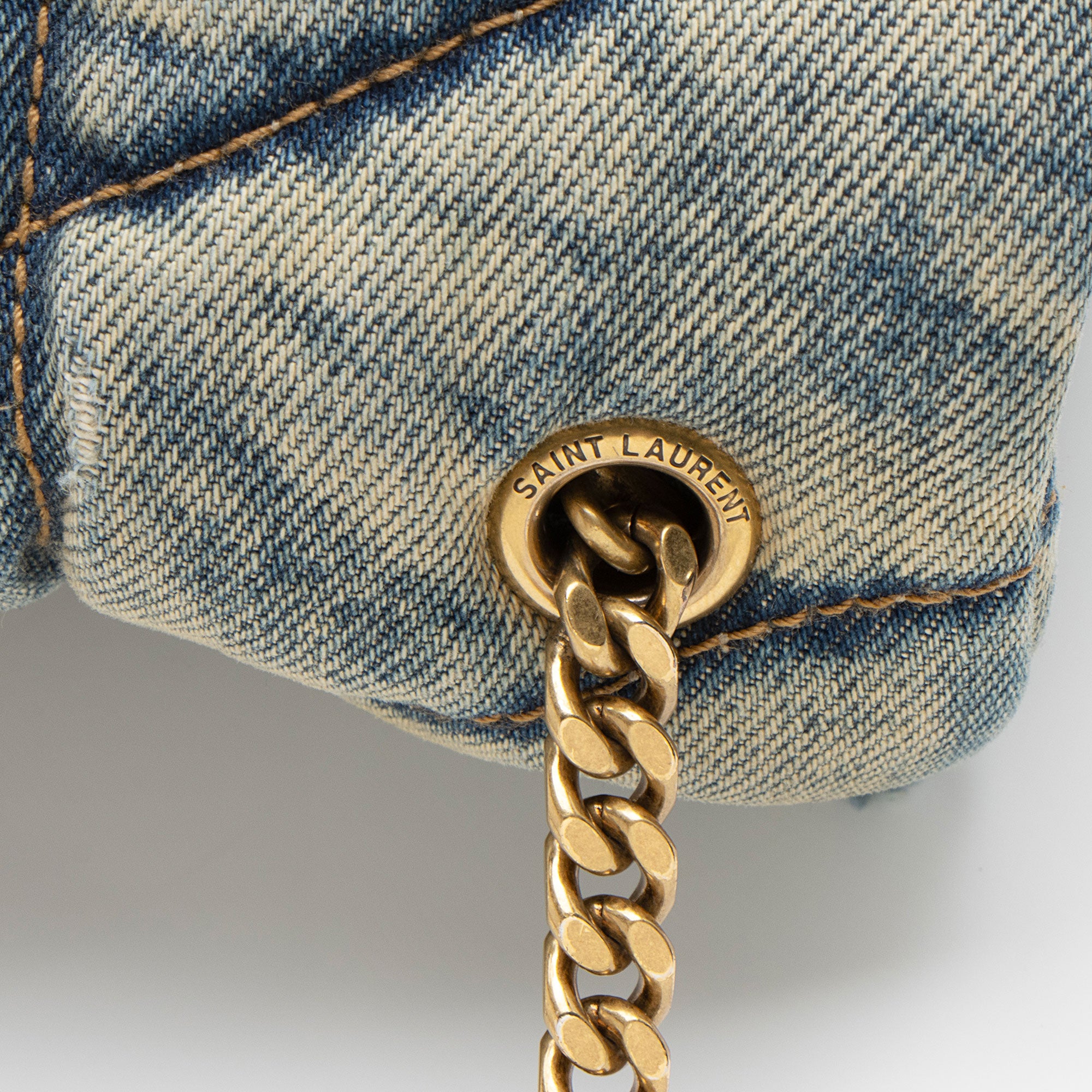 Saint Laurent Denim Monogram Puffer LouLou Shoulder Bag (SHF-StqMjt)