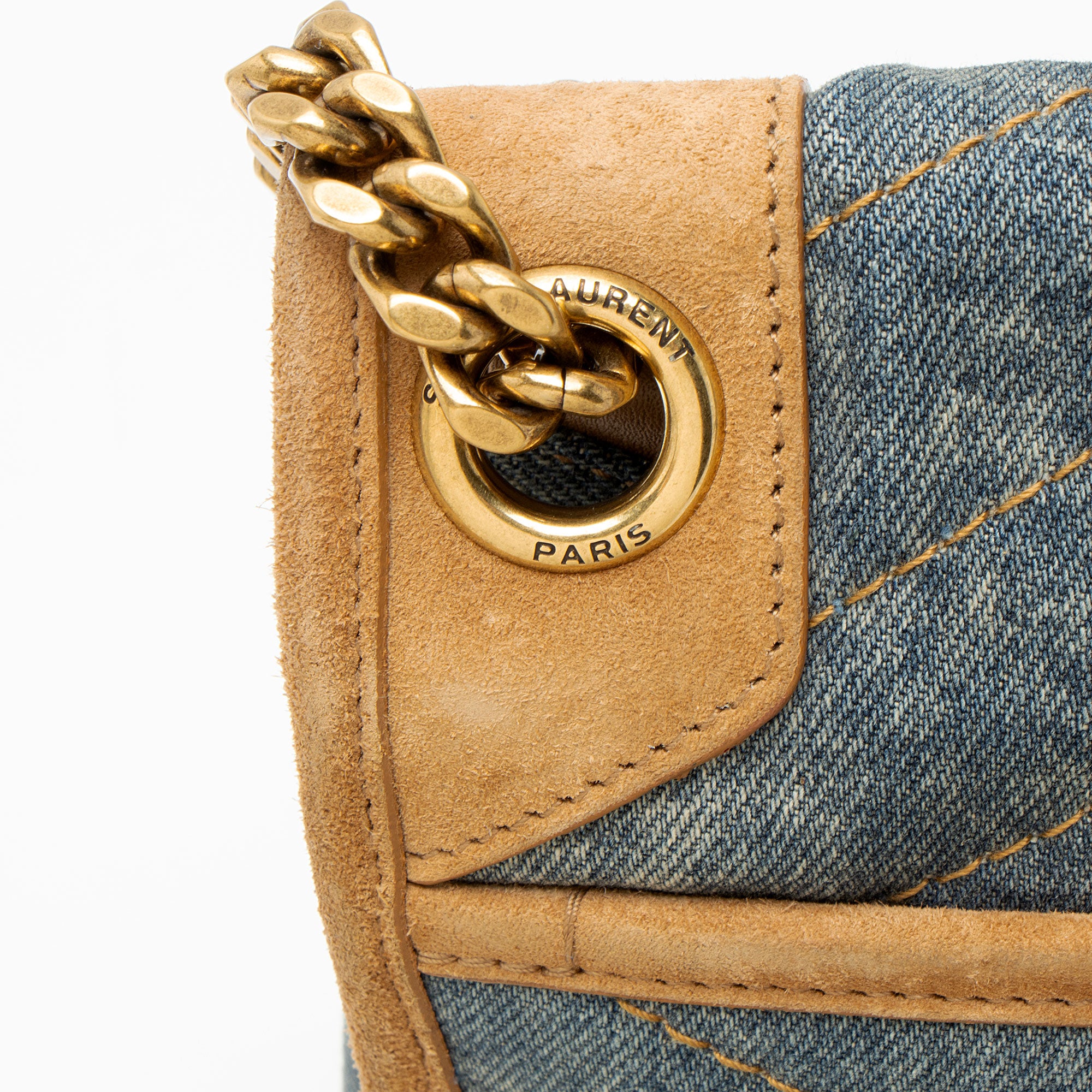 Saint Laurent Denim Suede Monogram Niki Medium Shoulder Bag