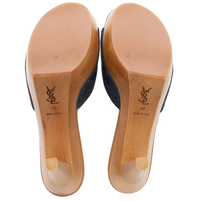 Saint Laurent Denim Wood Platform Slide Sandals - Size 10 / 40 (SHF-MI4wKi)