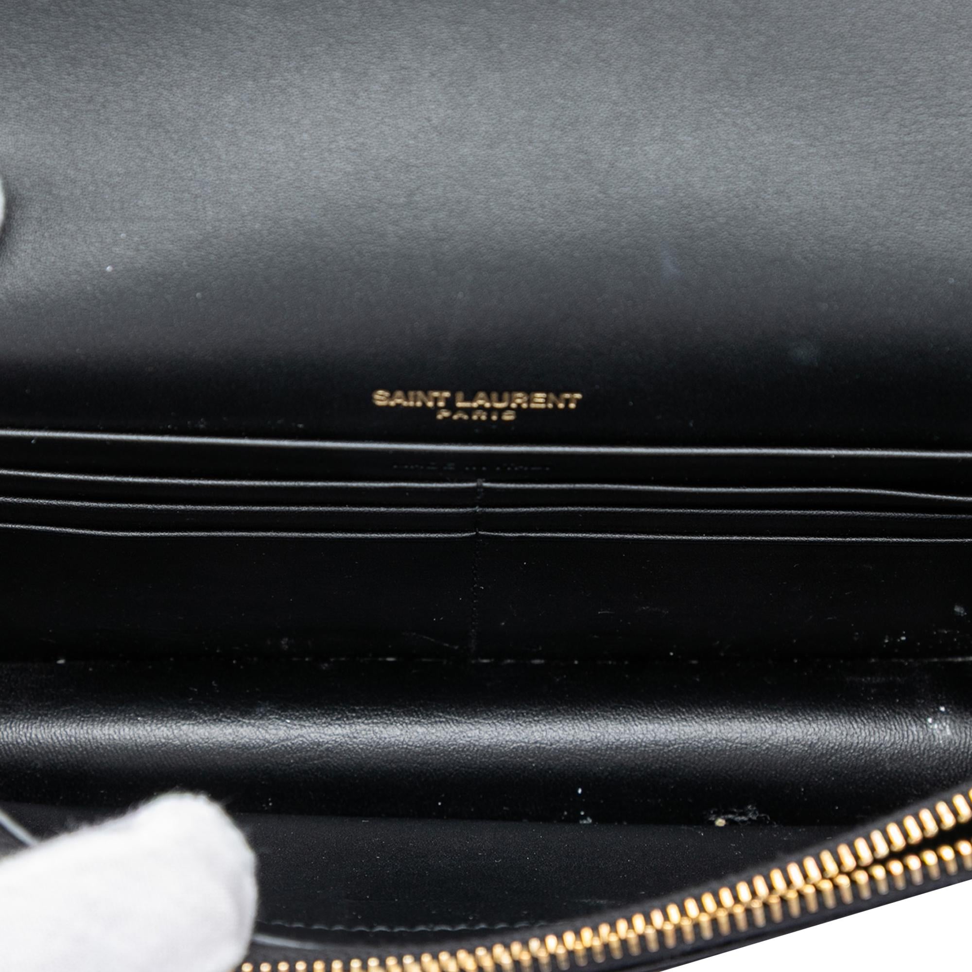 Saint Laurent Embroidered Satin Monogram Kate Tassel Wallet on Chain