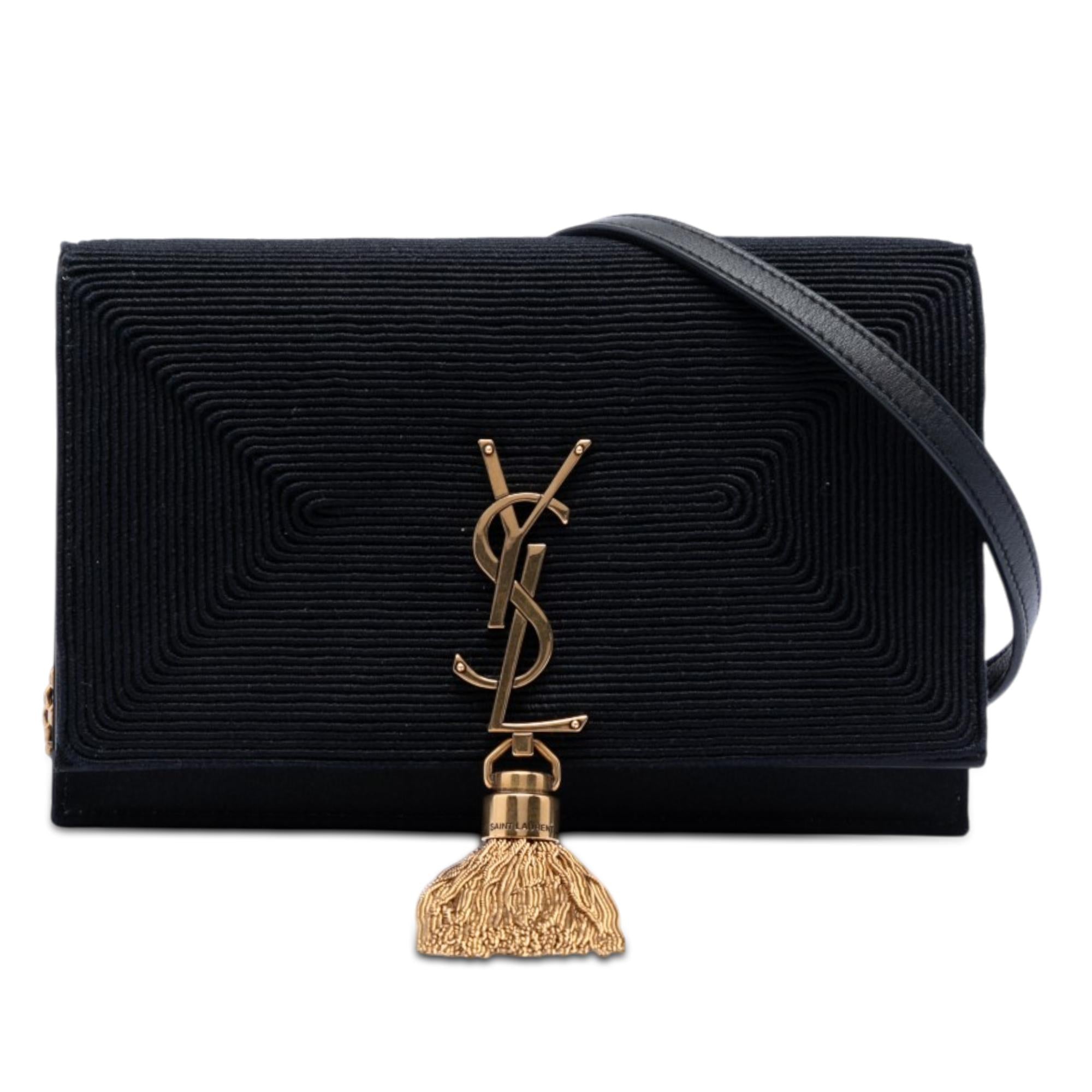 Saint Laurent Embroidered Satin Monogram Kate Tassel Wallet on Chain