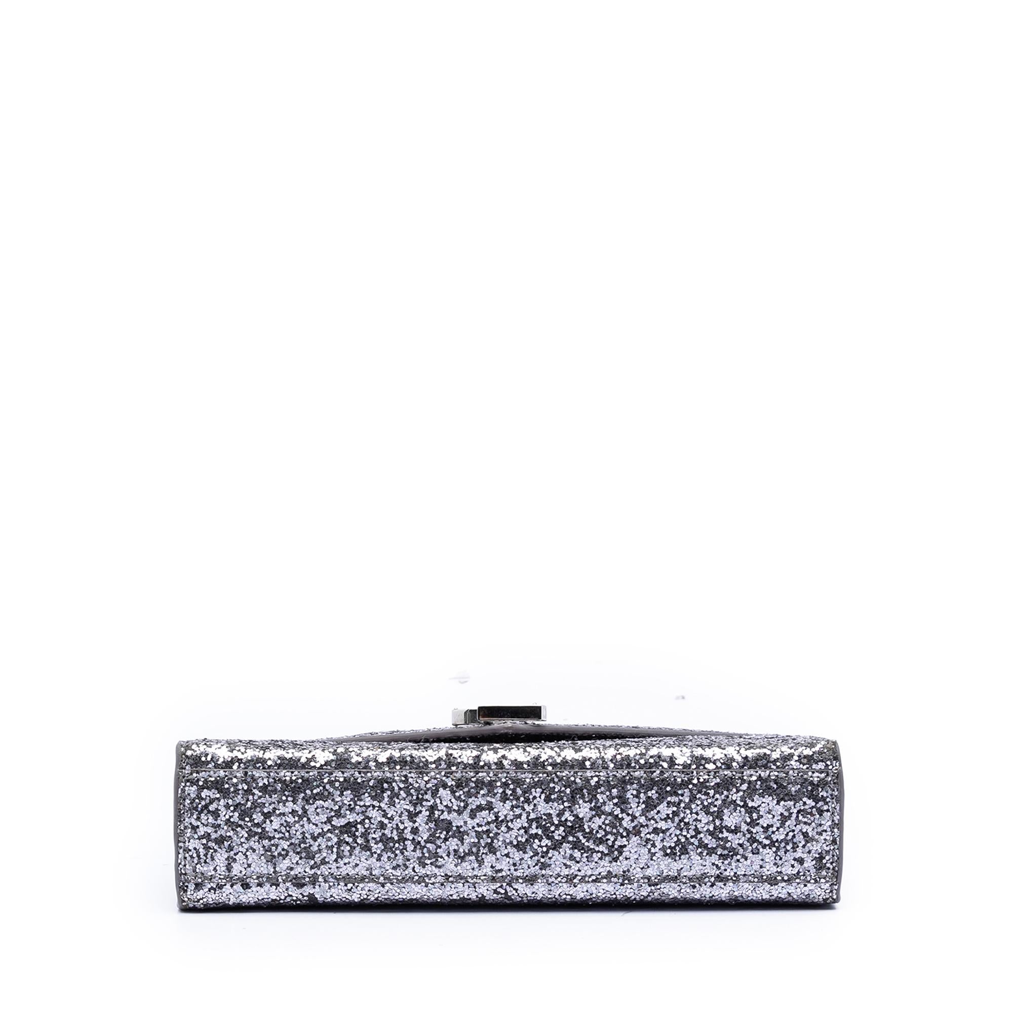 Saint Laurent Glitter Galactica Leather Monogram Envelope Chain Wallet