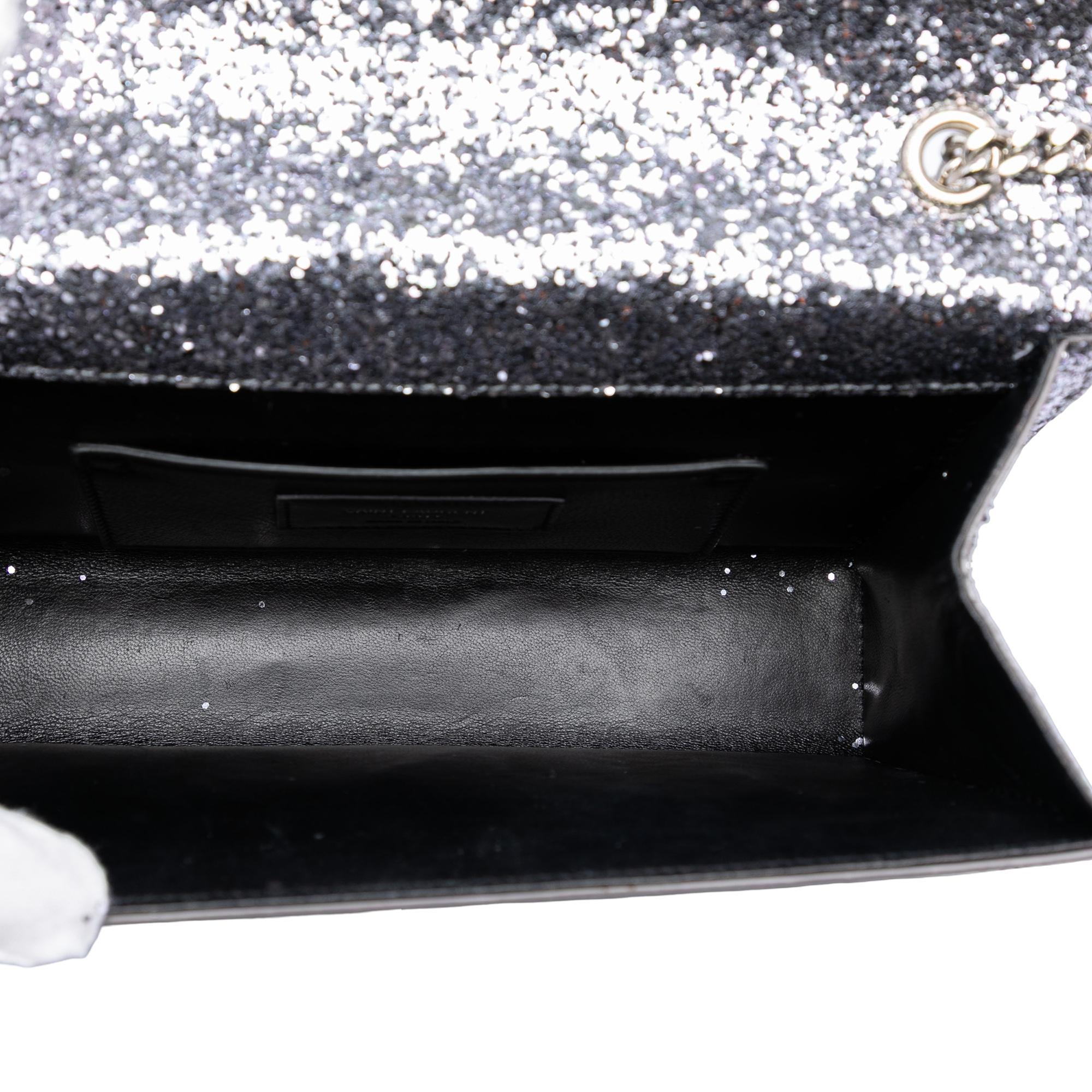 Saint Laurent Glitter Galactica Leather Monogram Envelope Chain Wallet