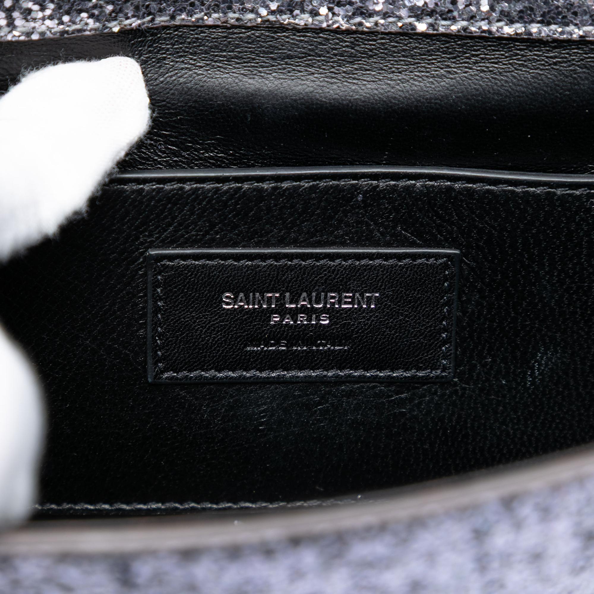 Saint Laurent Glitter Galactica Leather Monogram Envelope Chain Wallet