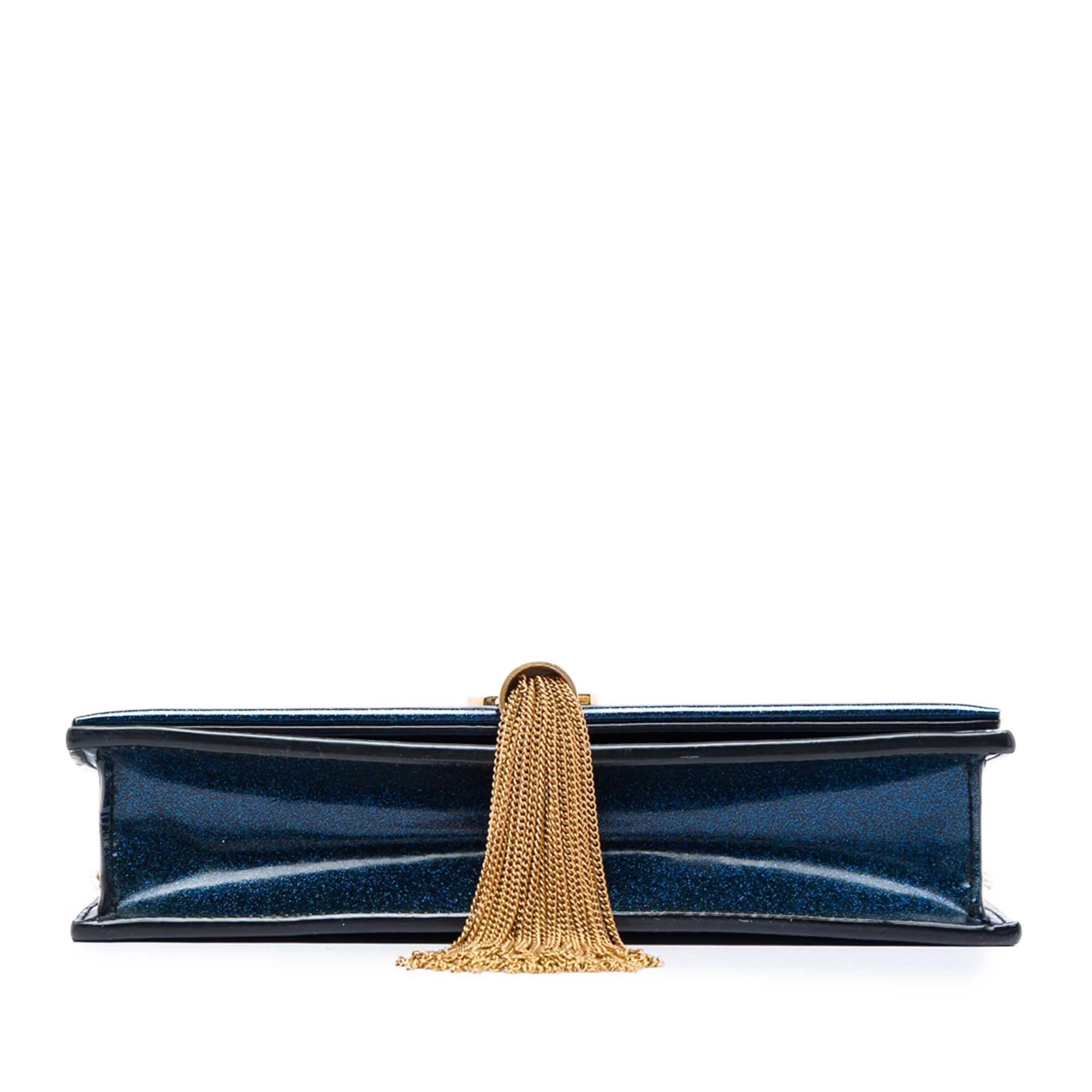 Saint Laurent Glitter Patent Monogram Kate Tassel Wallet on Chain