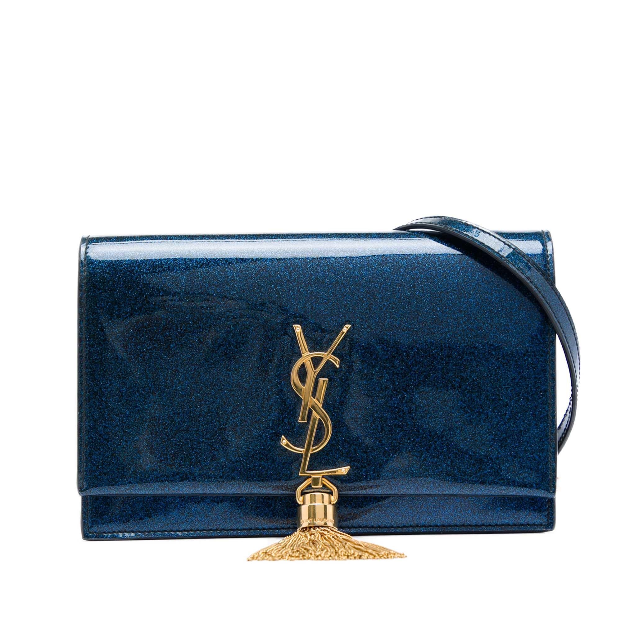 Saint Laurent Glitter Patent Monogram Kate Tassel Wallet on Chain