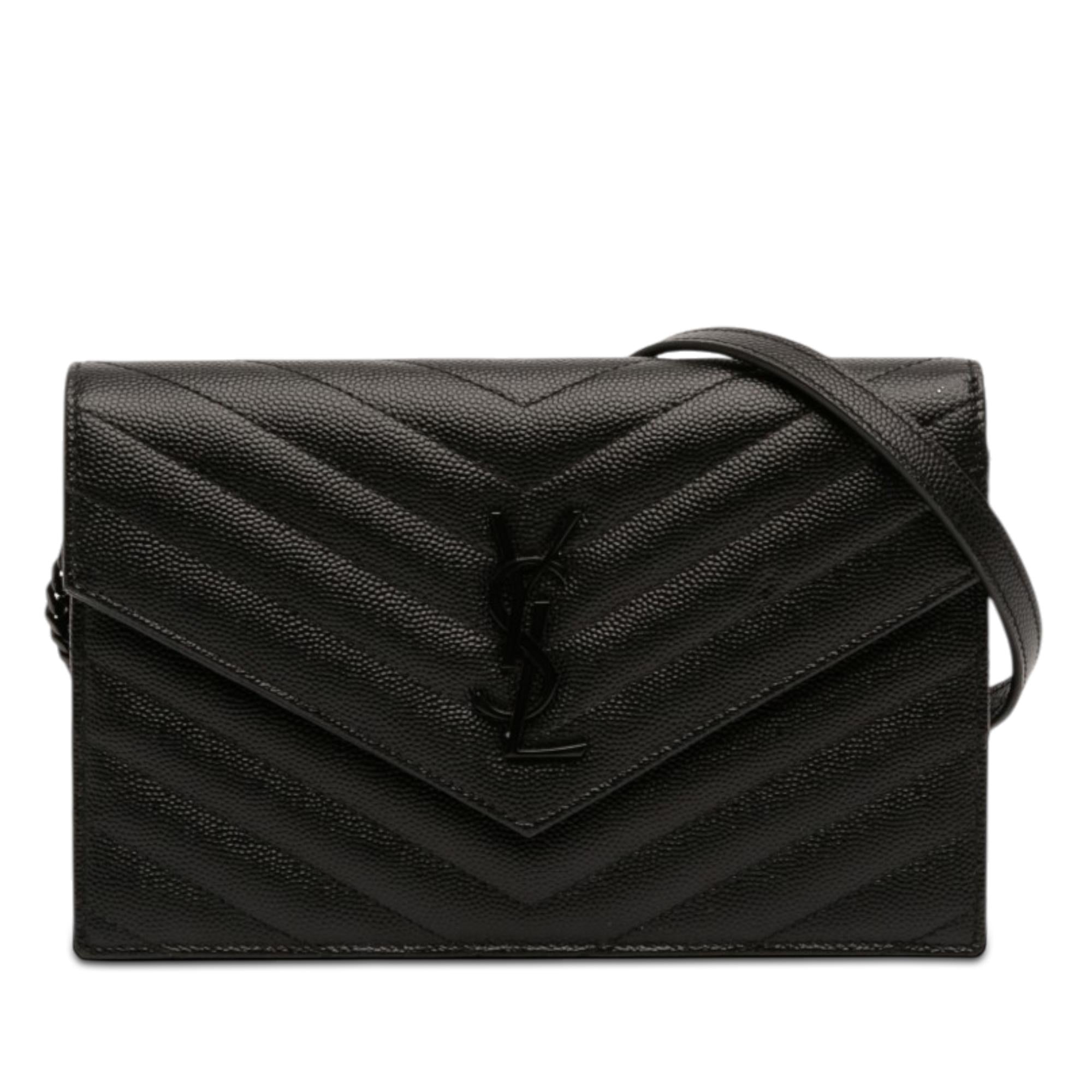 Saint Laurent Grain De Poudre Cassandre Monochrome Envelope Chain Wallet