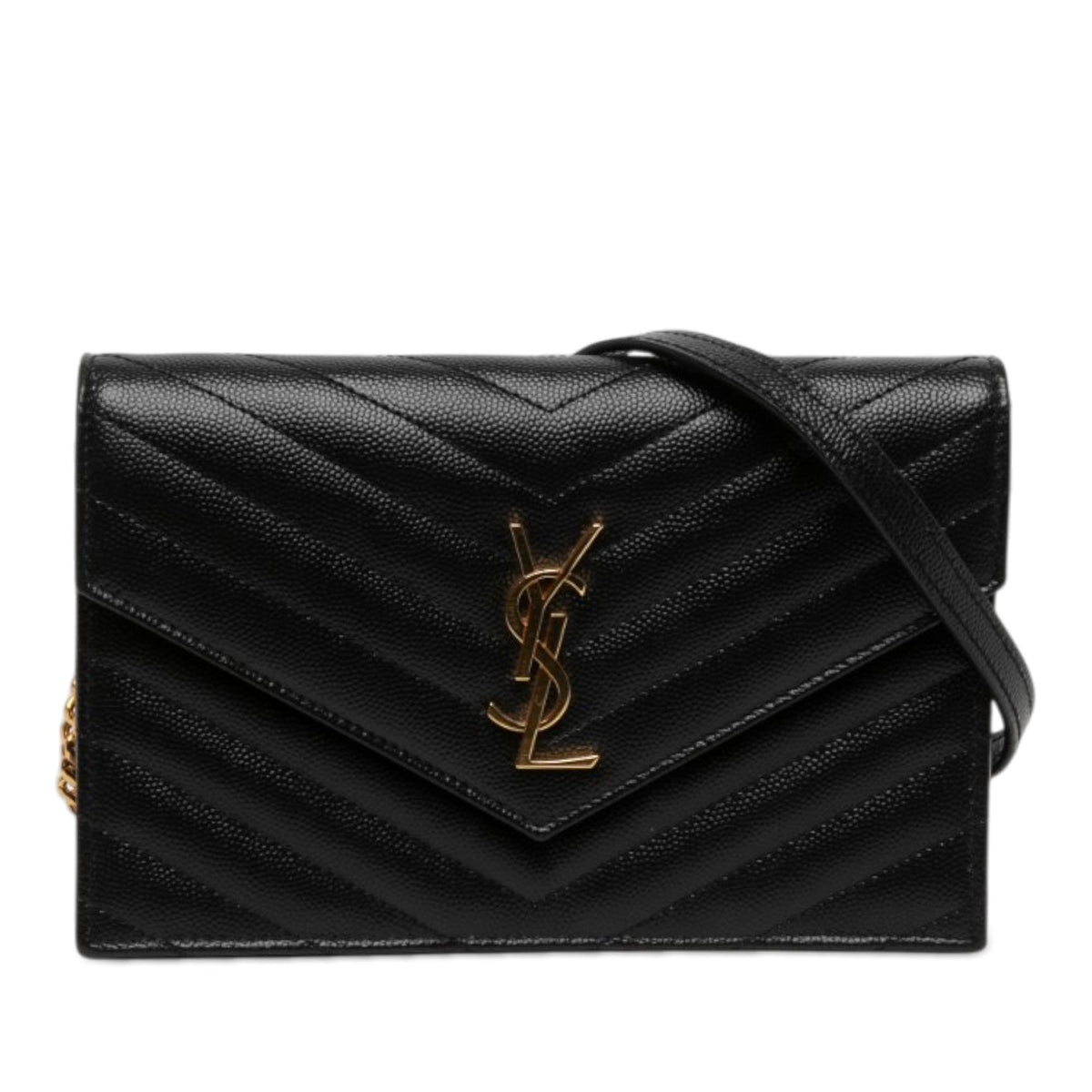 Saint Laurent Grain De Poudre Chevron Cassandre Envelope Chain Wallet