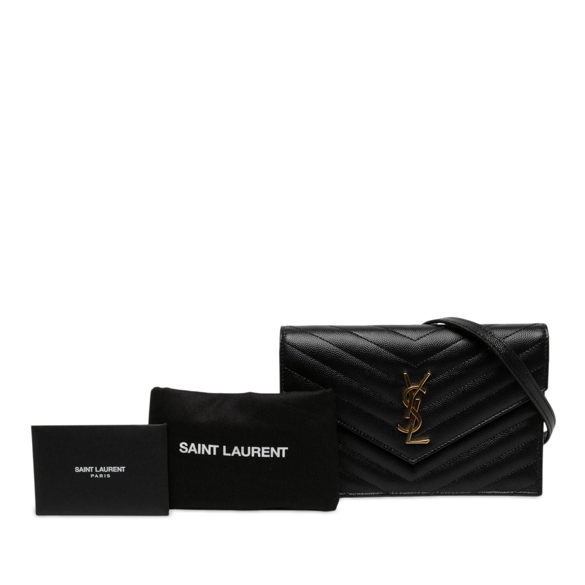 Saint Laurent Grain De Poudre Chevron Cassandre Envelope Chain Wallet