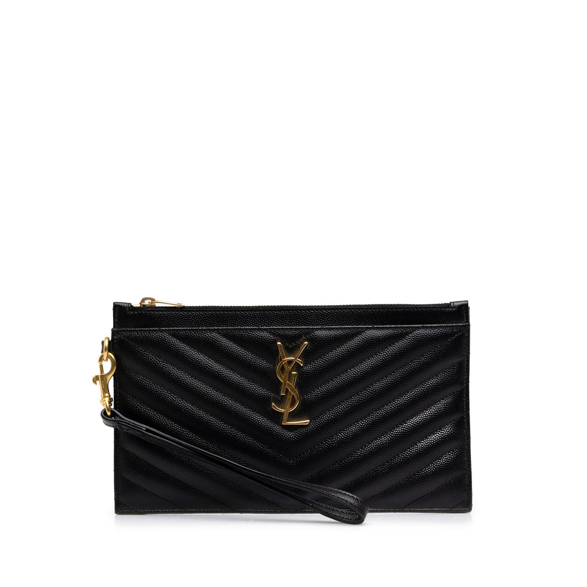 Saint Laurent Grain De Poudre Chevron Monogram Bill Pouch