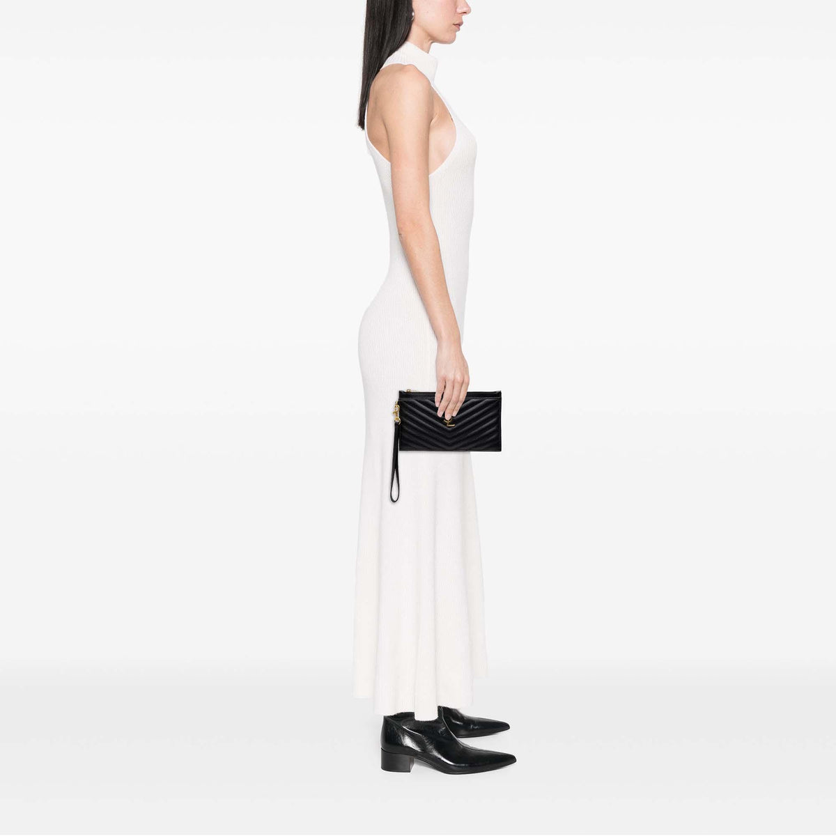 Saint Laurent Grain De Poudre Chevron Monogram Bill Pouch
