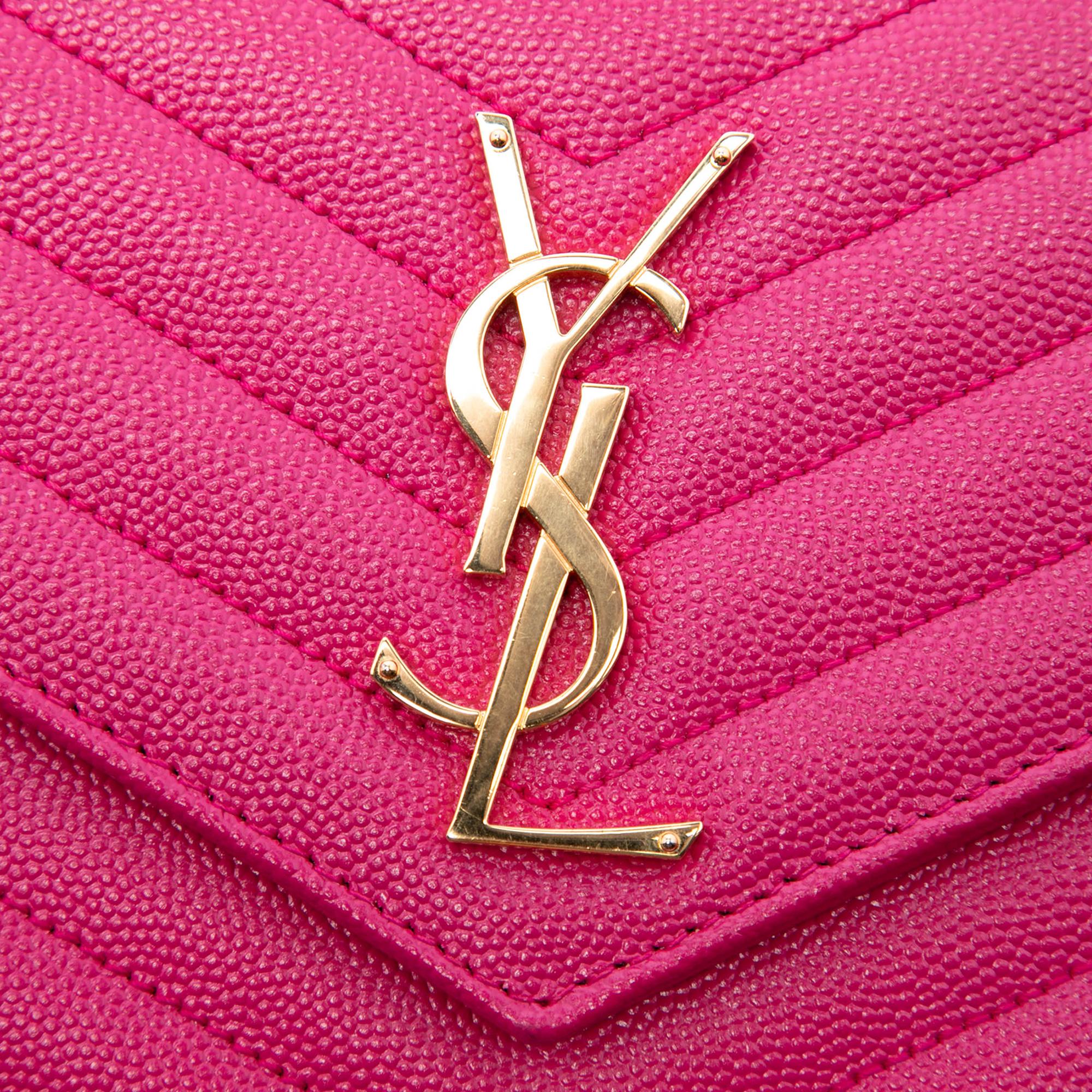 Saint Laurent Grain De Poudre Chevron Monogram Envelope Chain Wallet