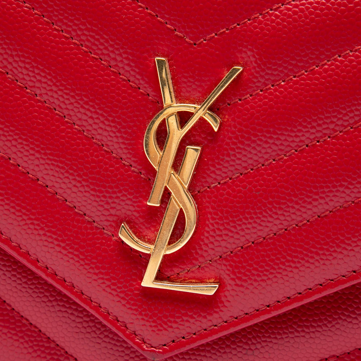 Saint Laurent Grain De Poudre Chevron Monogram Envelope Wallet on Chain