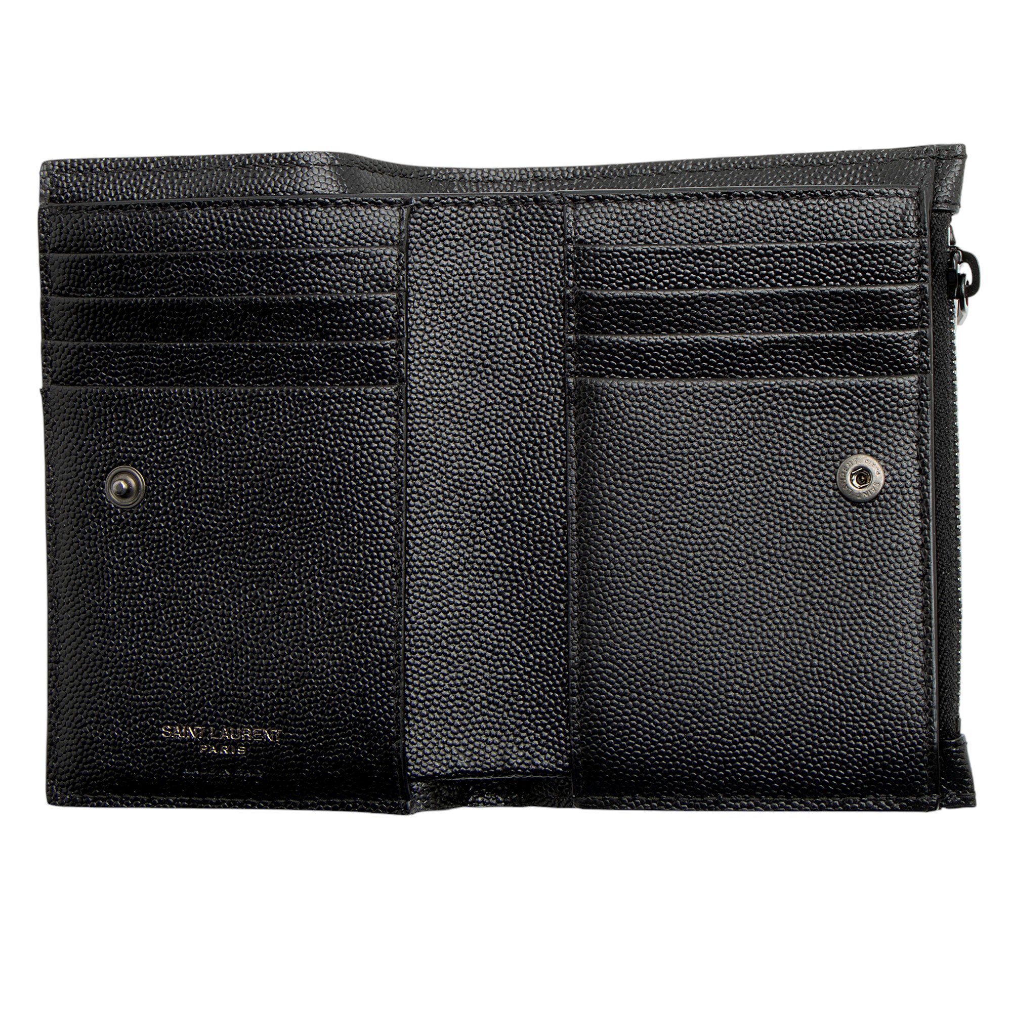 Saint Laurent Grain de Poudre Monogram Cassandre Fragments Bifold Wallet (SHF-hsZlQk)