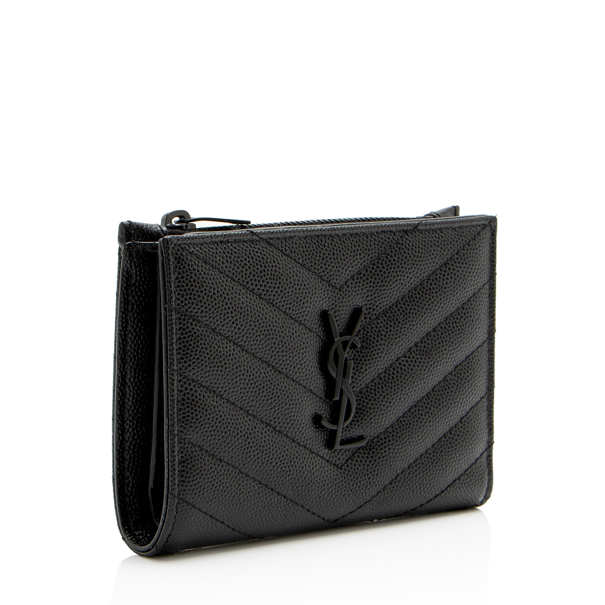 Saint Laurent Grain de Poudre Monogram Cassandre Fragments Bifold Wallet (SHF-hsZlQk)
