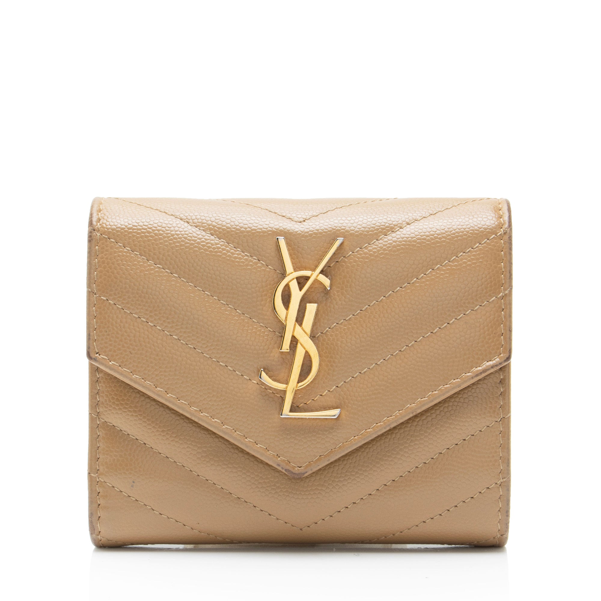 Saint Laurent Grain de Poudre Monogram Compact Trifold Wallet