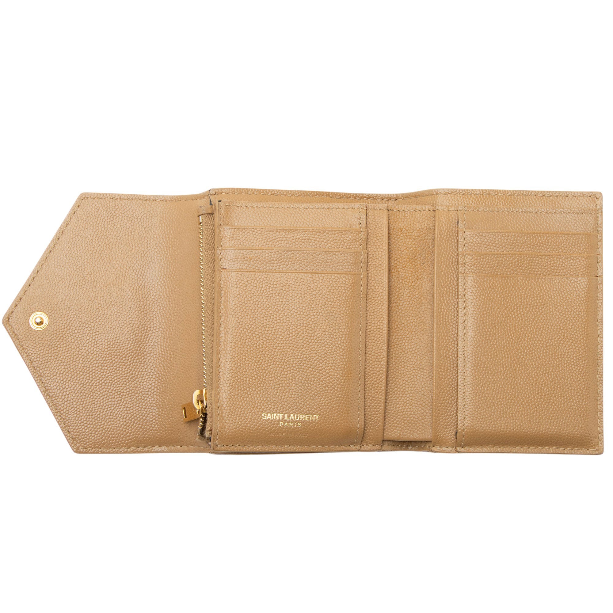 Saint Laurent Grain de Poudre Monogram Compact Trifold Wallet