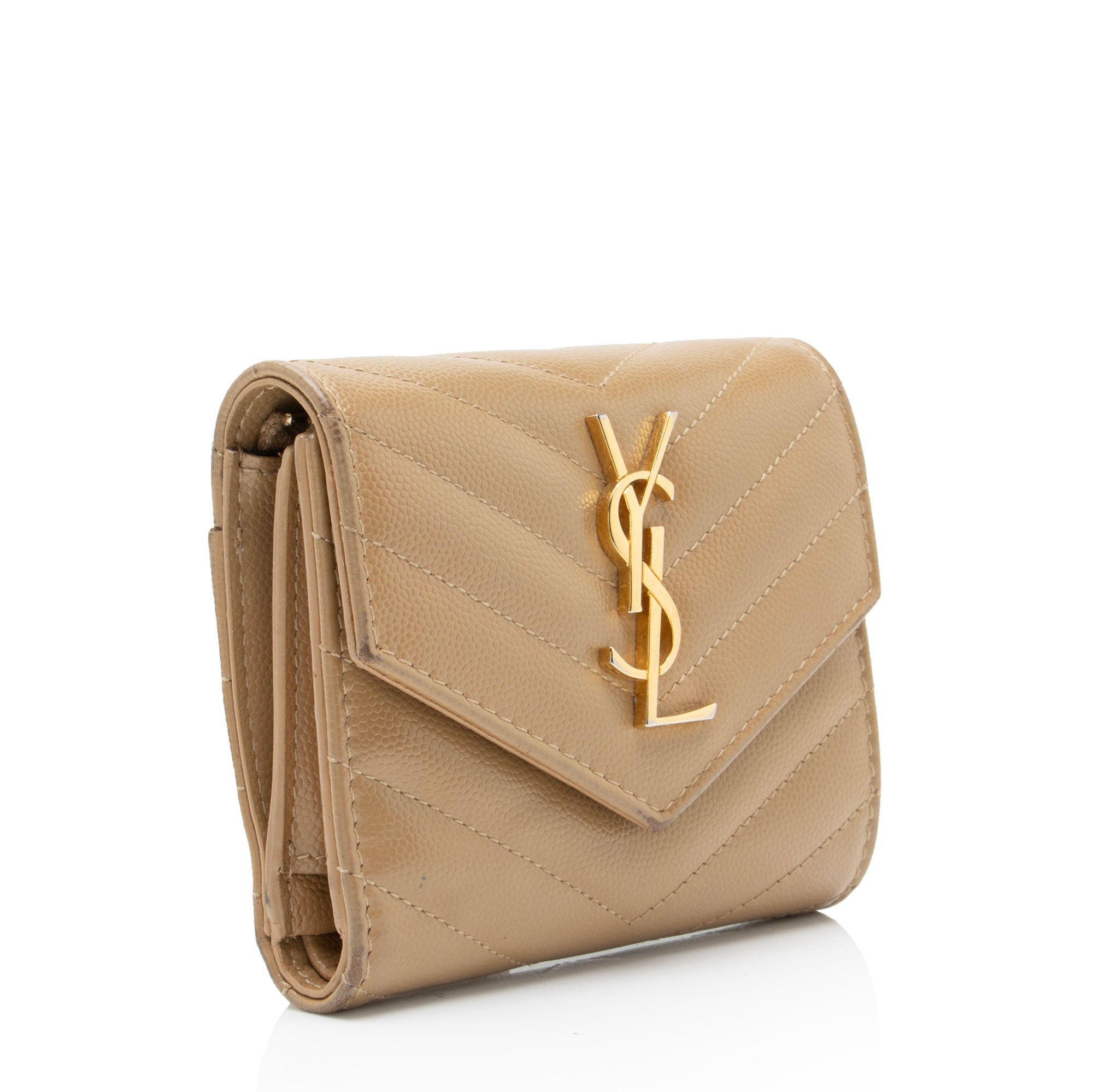 Saint Laurent Grain de Poudre Monogram Compact Trifold Wallet