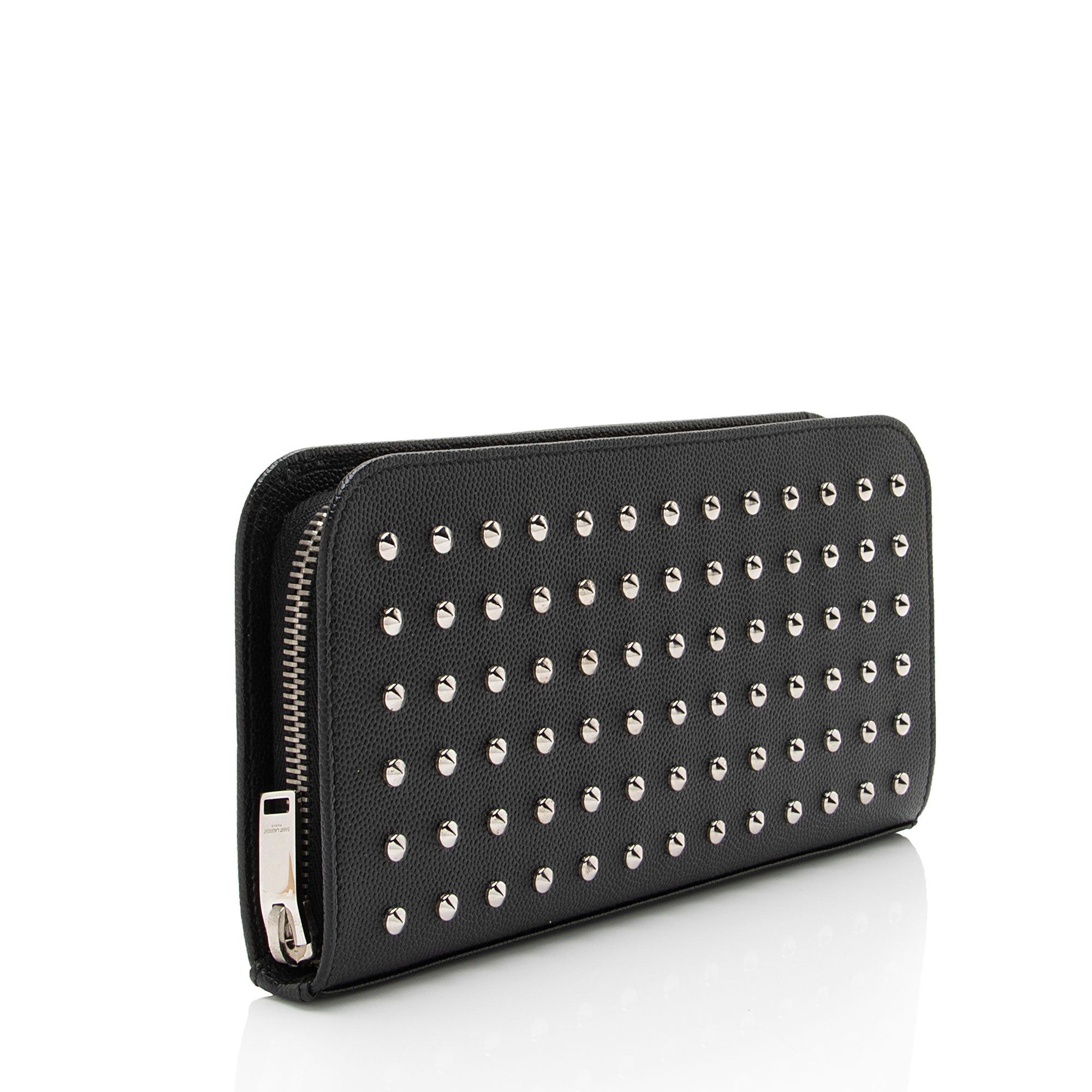 Saint Laurent Grain de Poudre Studded Marquage Zip Around Wallet (SHF-lHofWv)