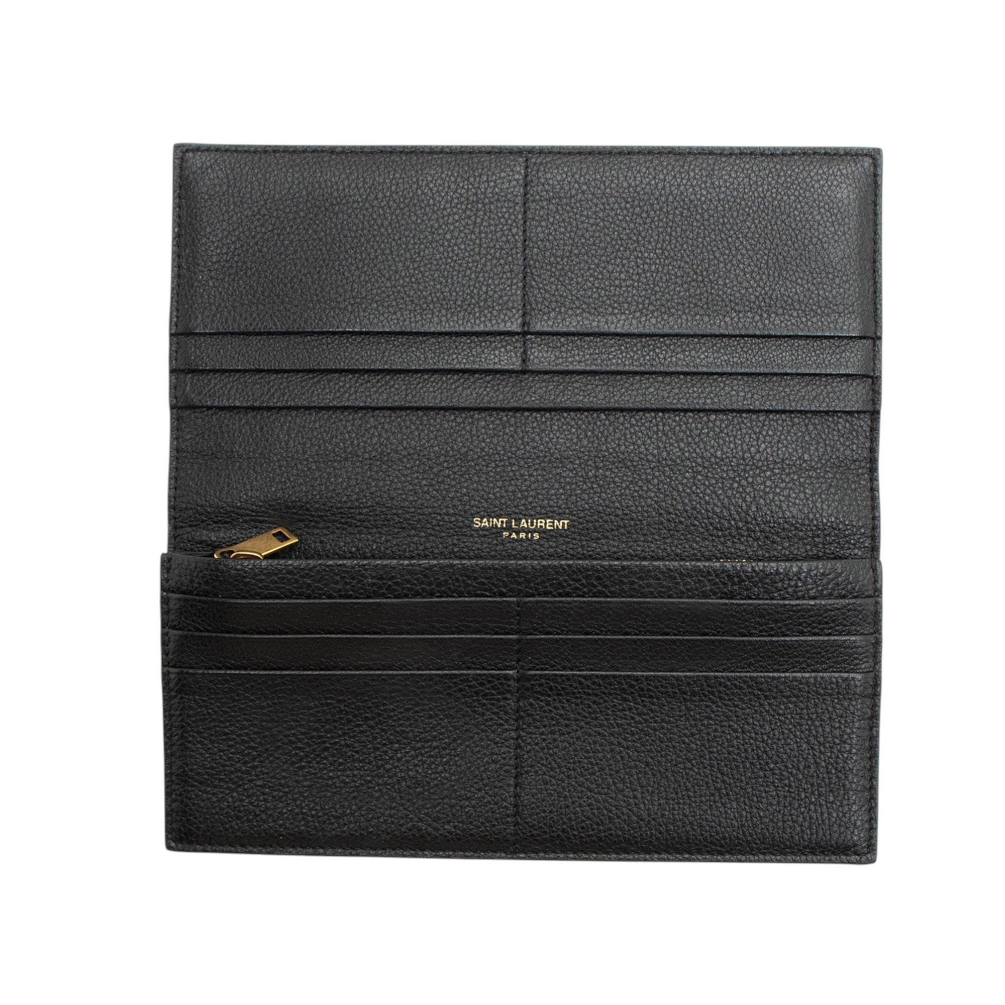 Saint Laurent Grained Leather Tiny Cassandre Flat Long Wallet