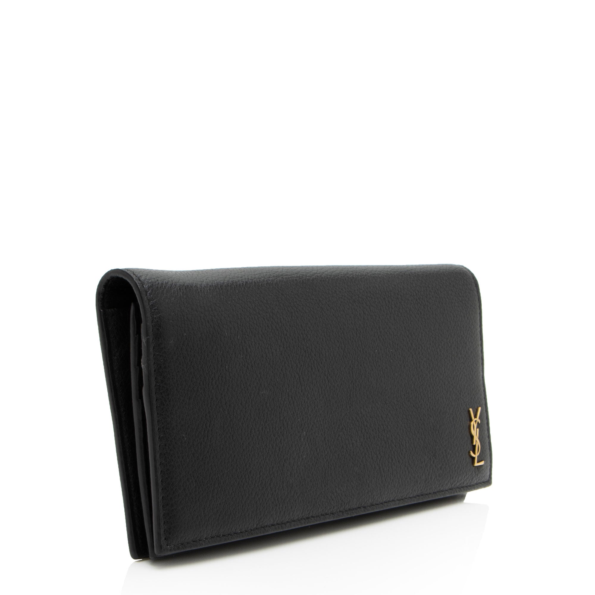 Saint Laurent Grained Leather Tiny Cassandre Flat Long Wallet