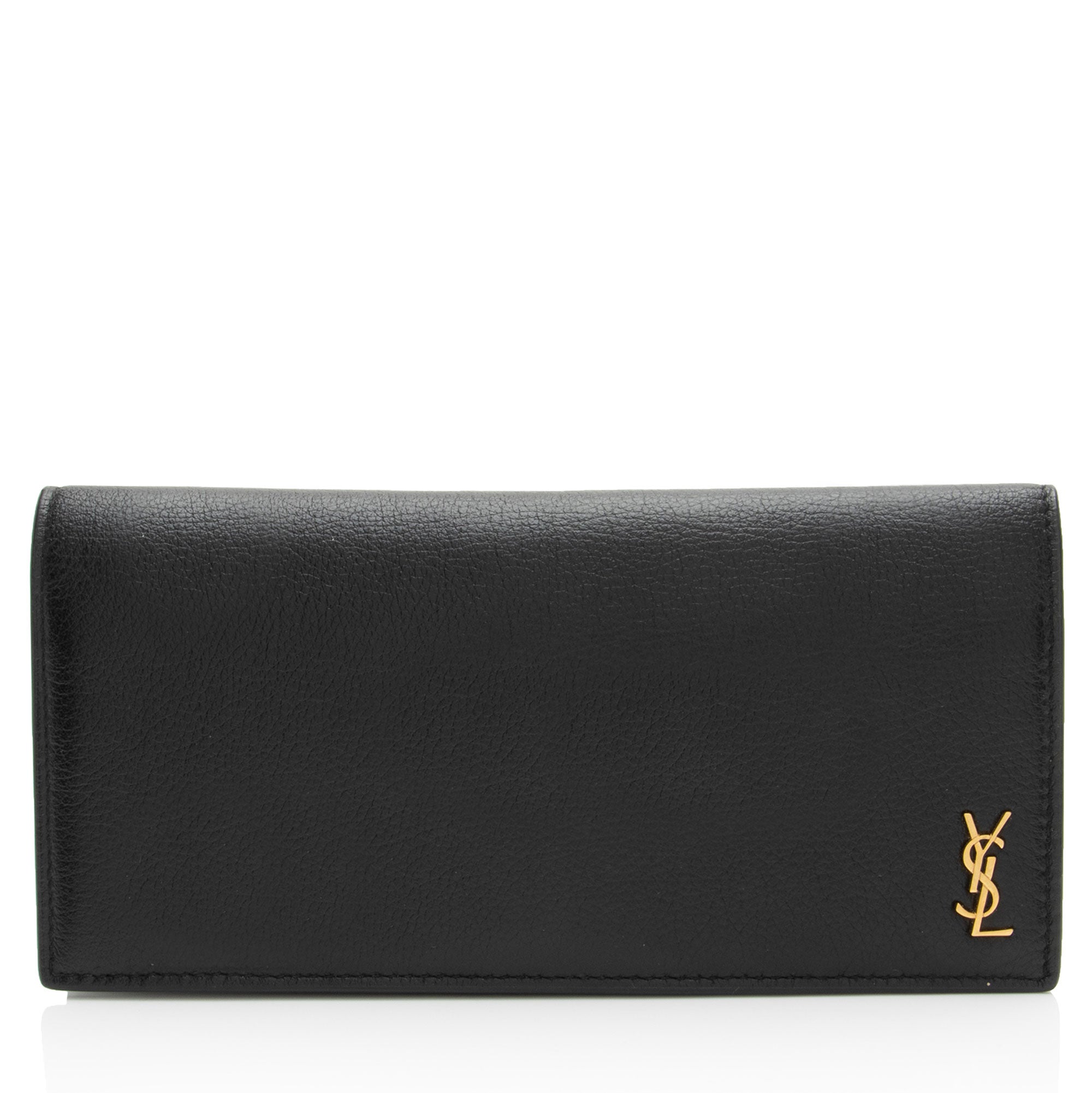 Saint Laurent Grained Leather Tiny Cassandre Flat Long Wallet