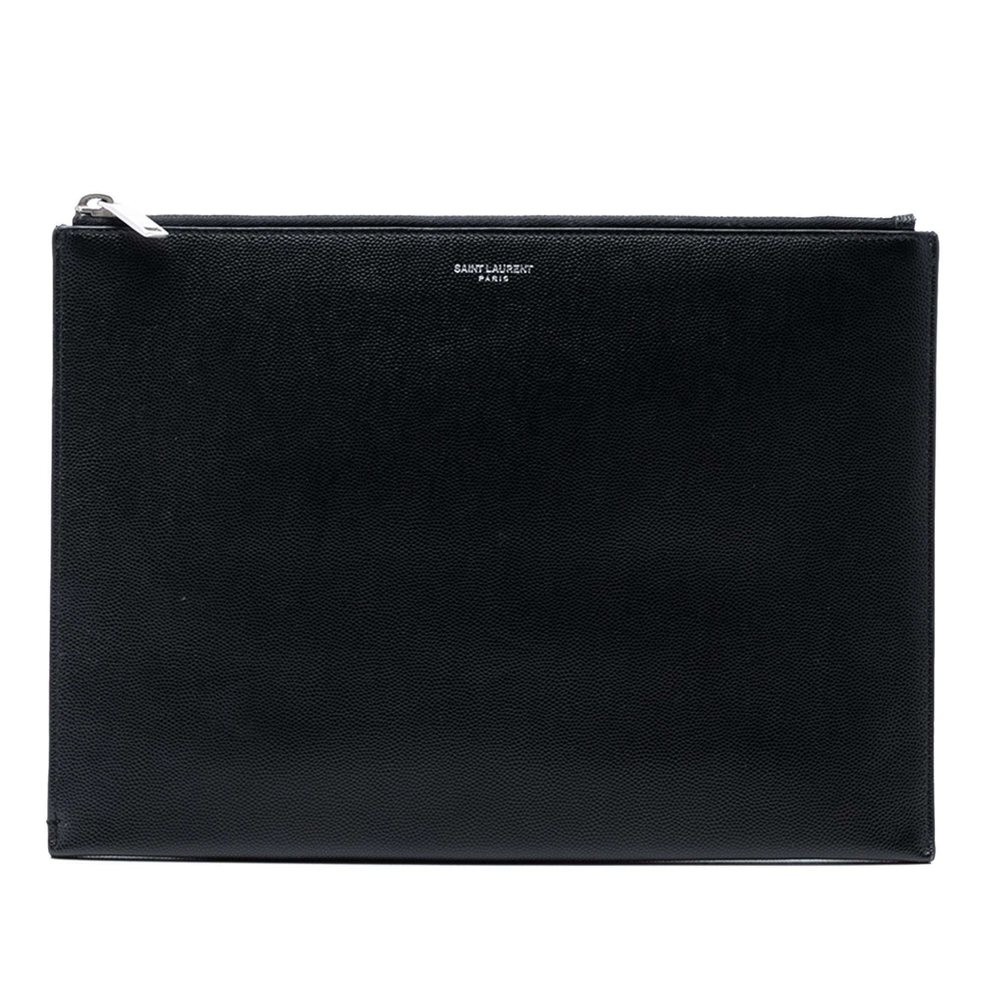 Saint Laurent Grained Leather Zip Clutch