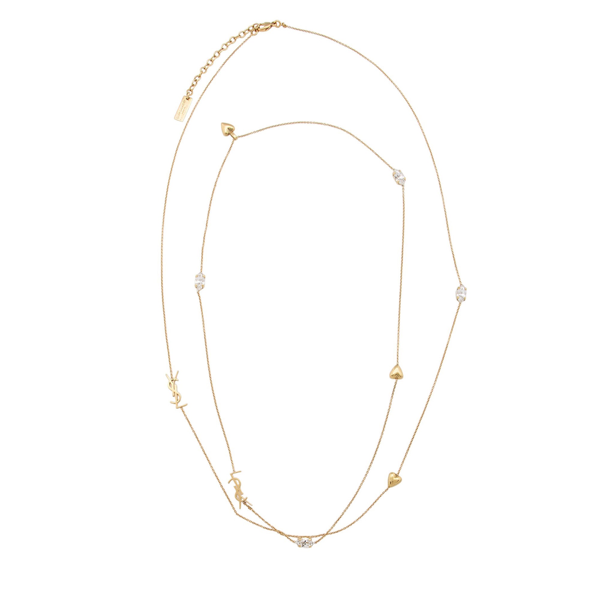 Saint Laurent Heart and Rhinestone Long Necklace