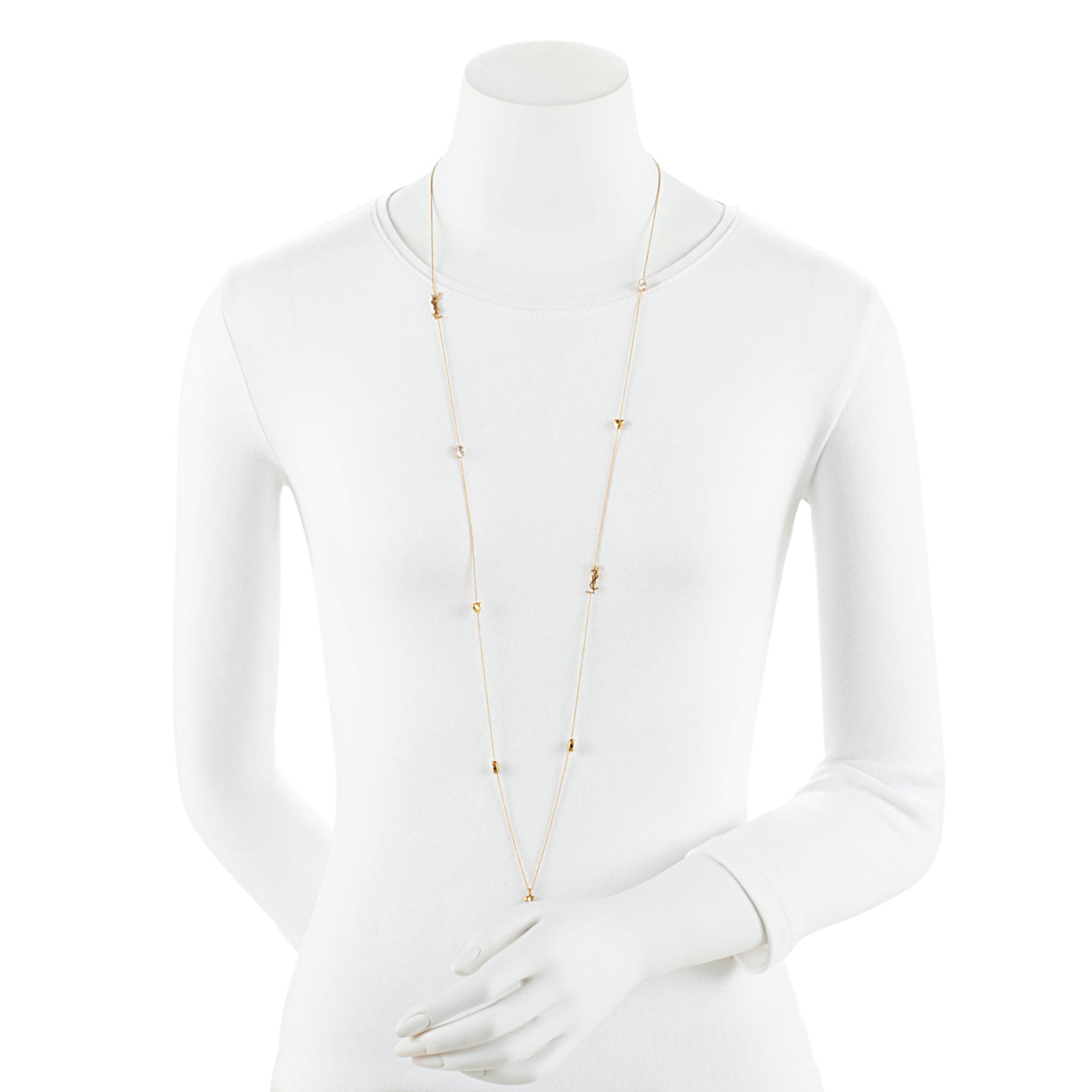 Saint Laurent Heart and Rhinestone Long Necklace