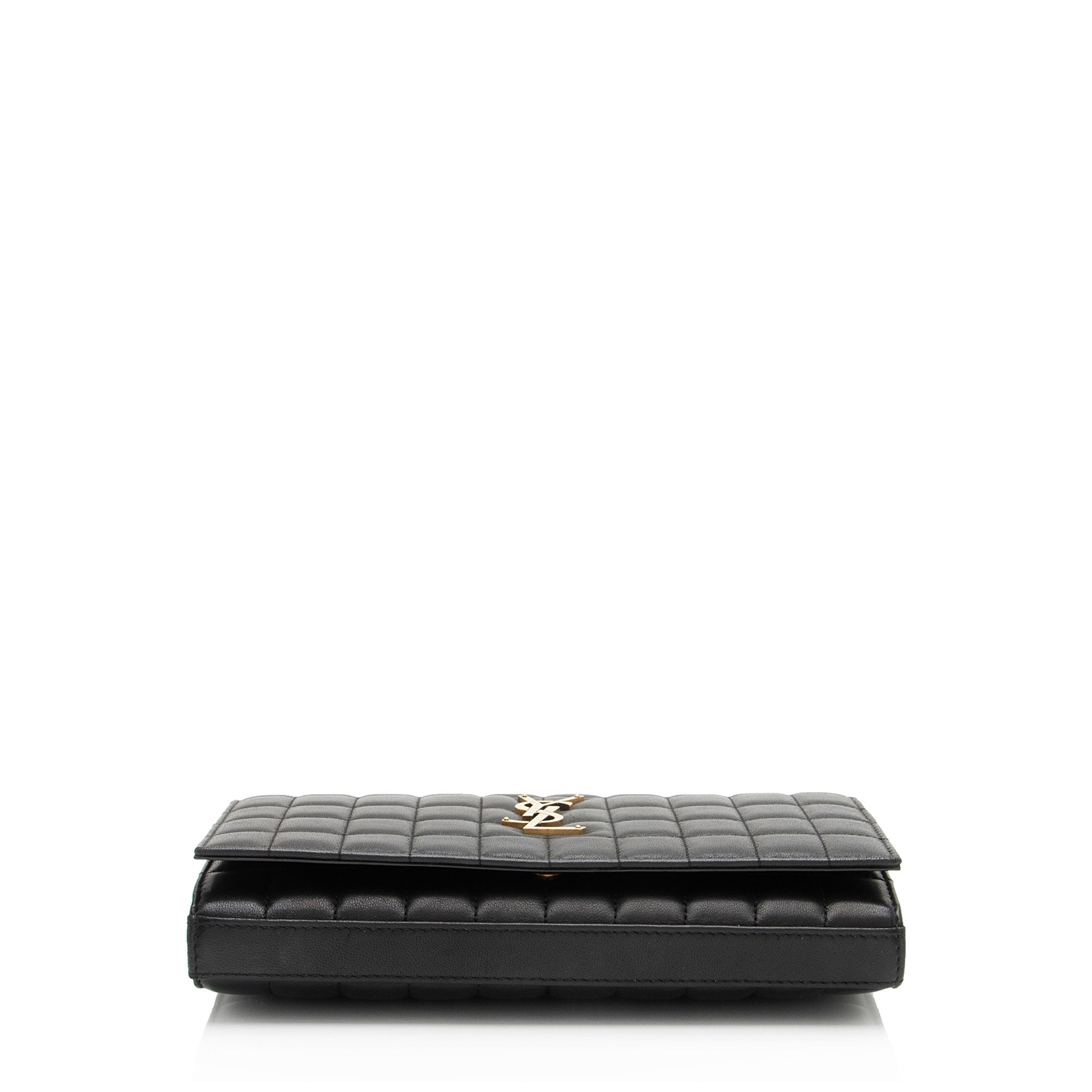 Saint Laurent Lambskin Matelasse Carre Monogram Cassandre Wallet on Chain