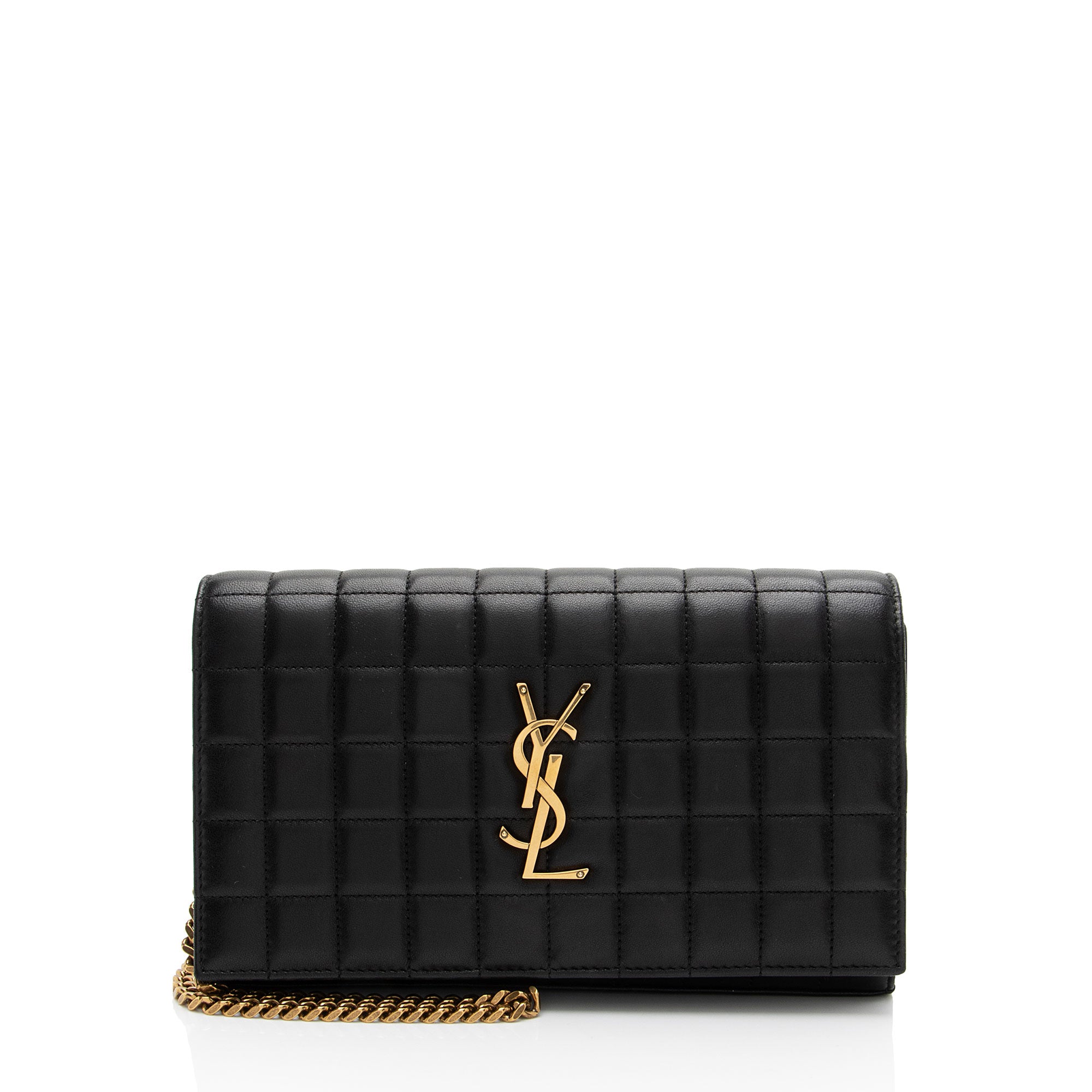 Saint Laurent Lambskin Matelasse Carre Monogram Cassandre Wallet on Chain