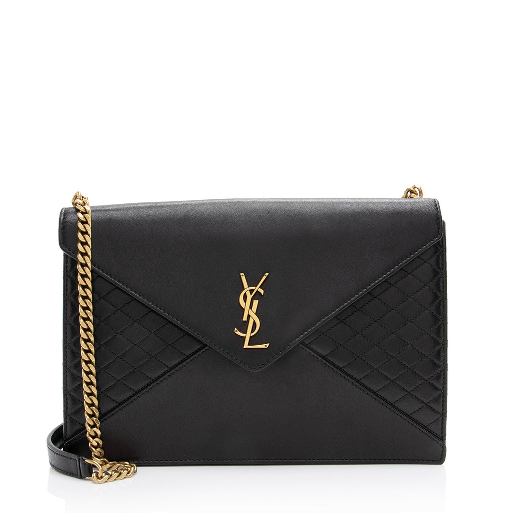 Saint Laurent YSL Envelope Flap Croc-Embossed Pouch Wristlet