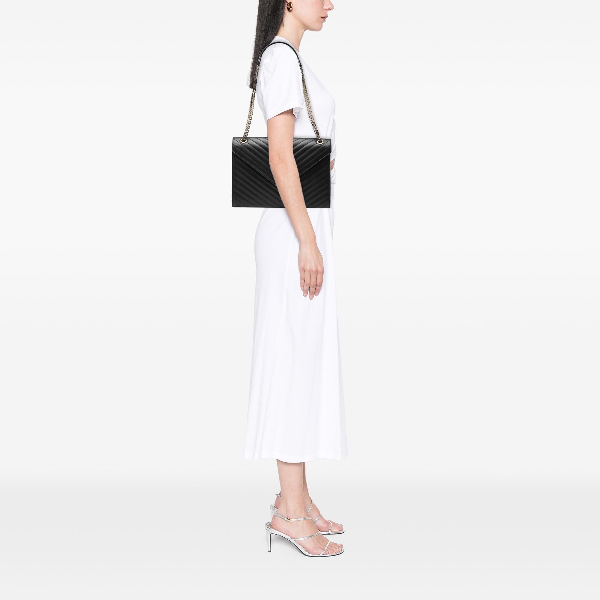 Saint Laurent Large Calfskin Chevron Monogram Envelope Bag