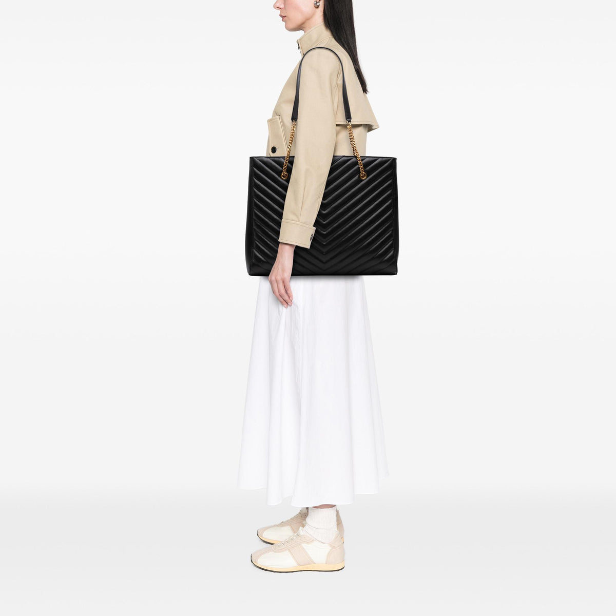 Saint Laurent Large Chevron Grain De Poudre Tribeca Shopping Tote