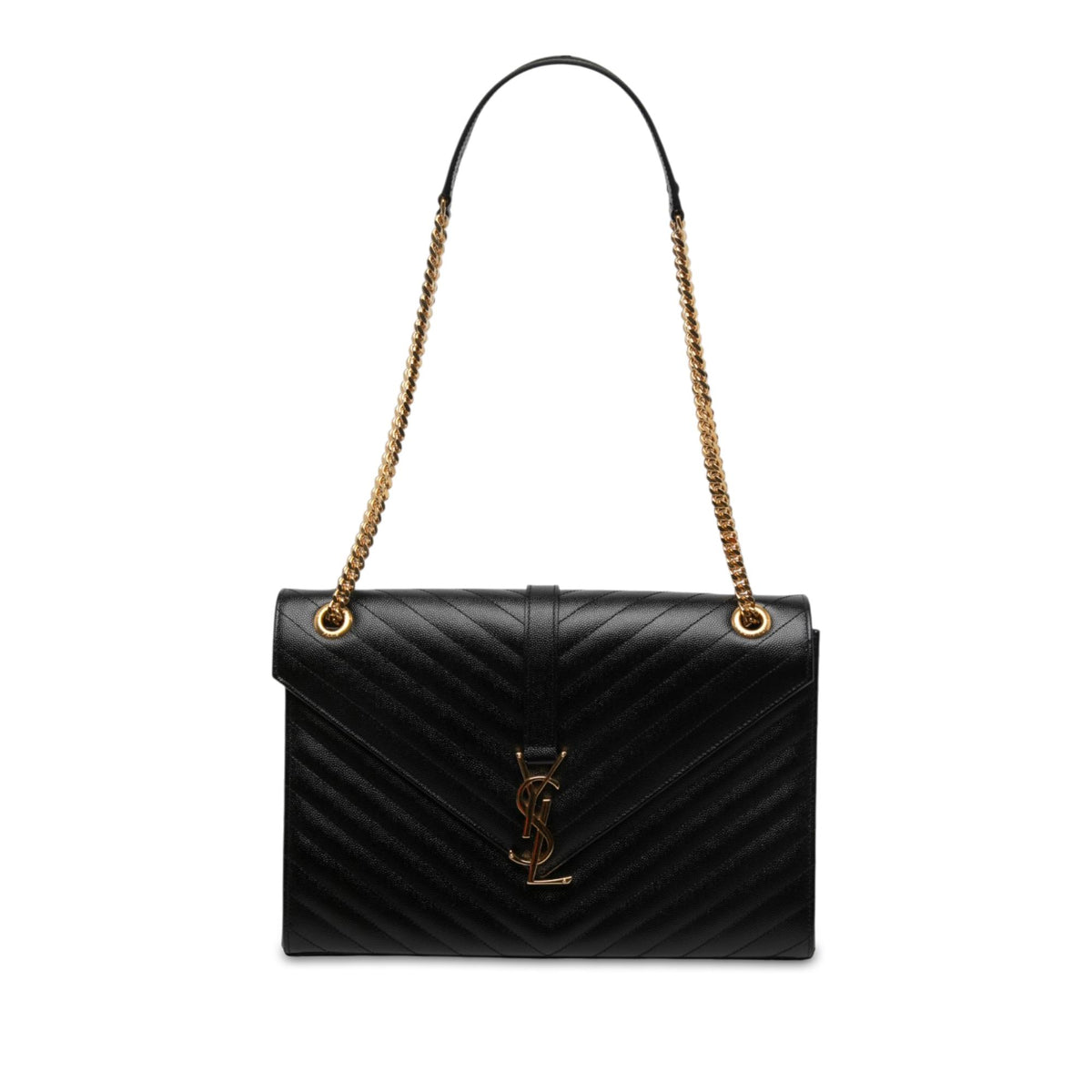 Saint Laurent Large Chevron Grain de Poudre Monogram Envelope Bag