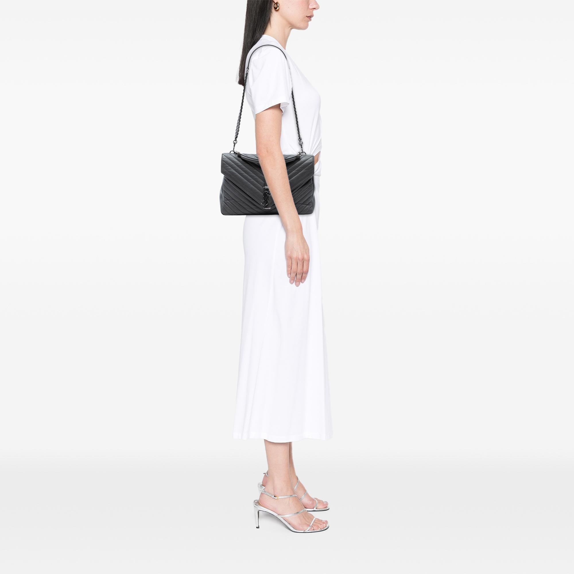 Saint Laurent Large Chevron Sheepskin Monogram College Bag