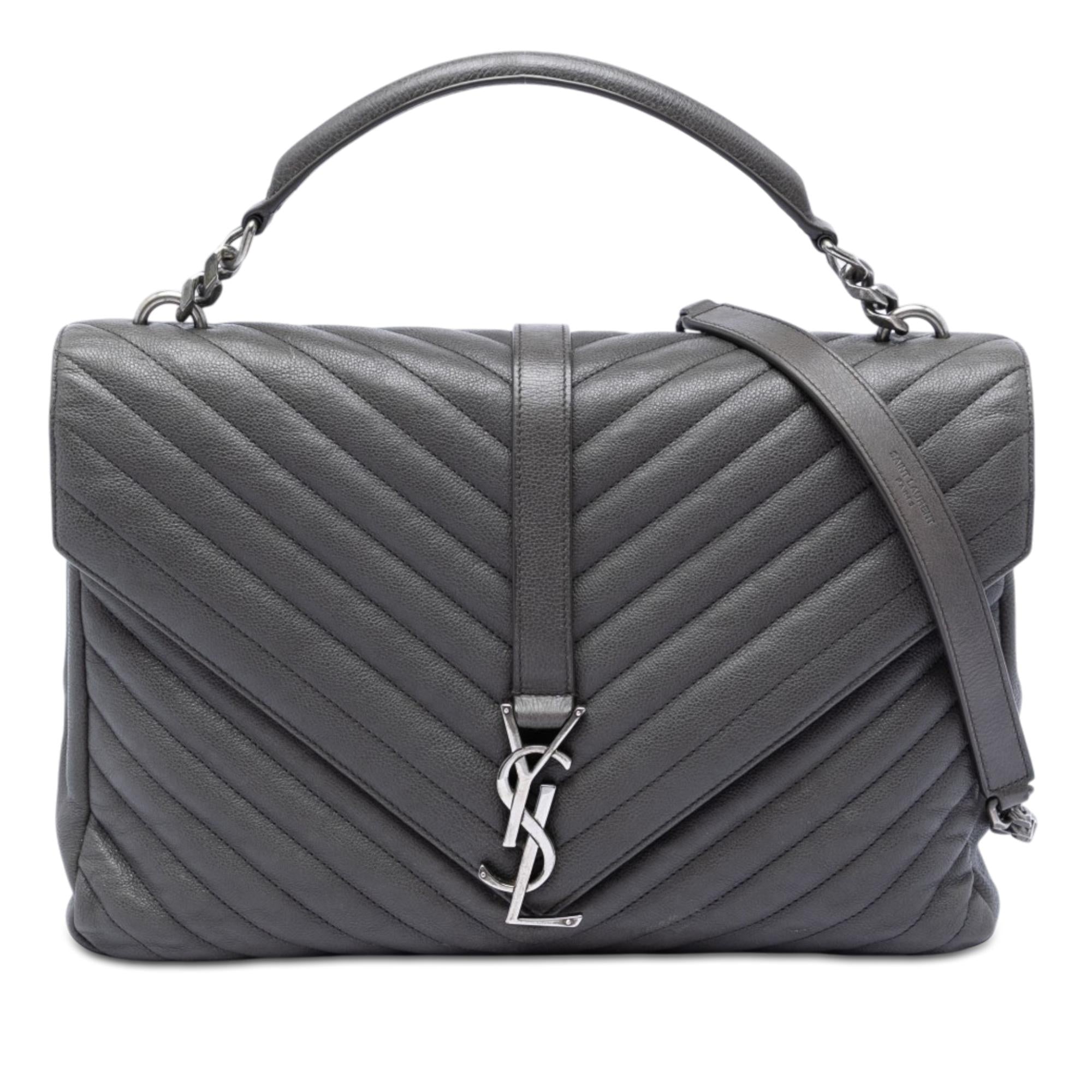Saint Laurent Large Chevron Sheepskin Monogram College Satchel