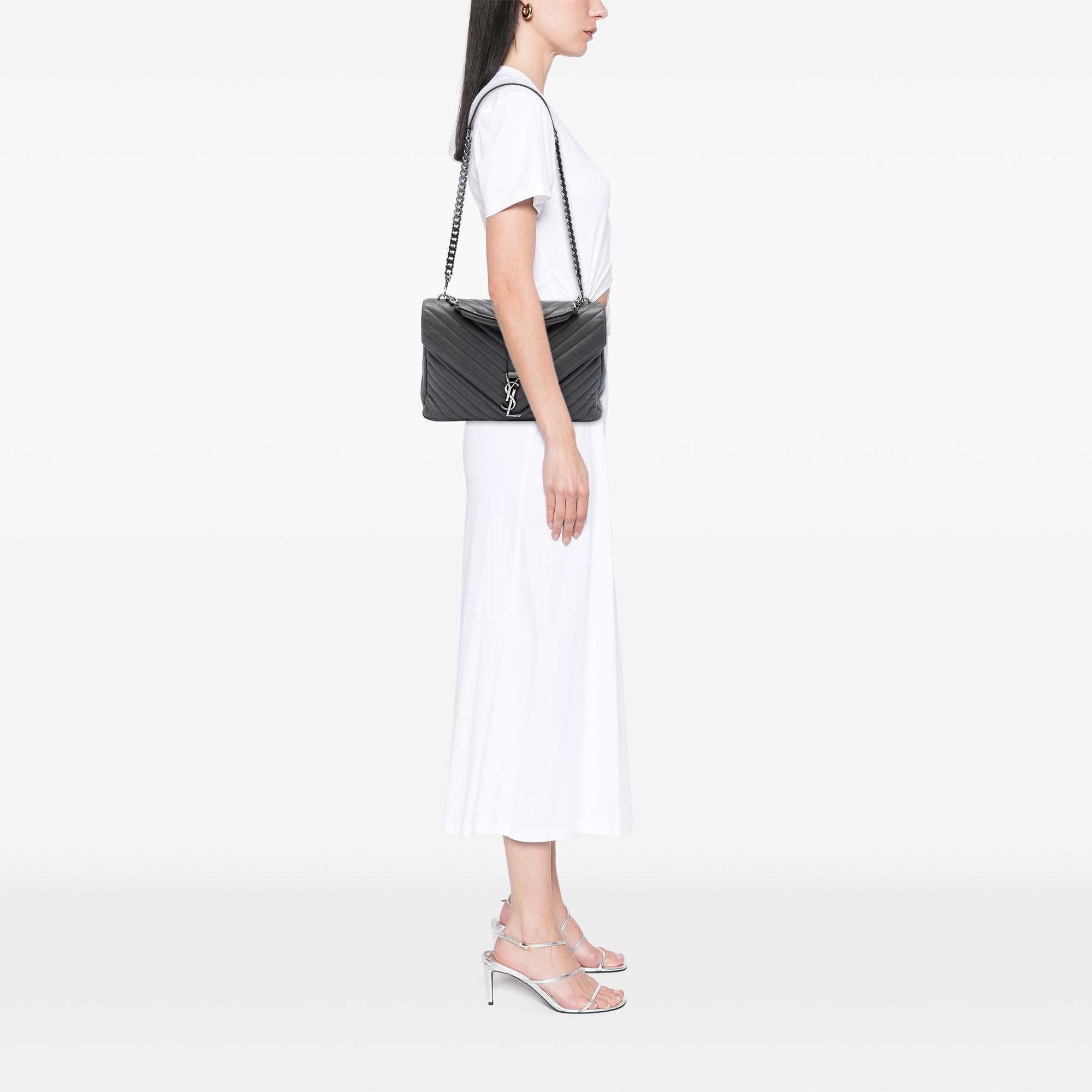 Saint Laurent Large Chevron Sheepskin Monogram College Satchel