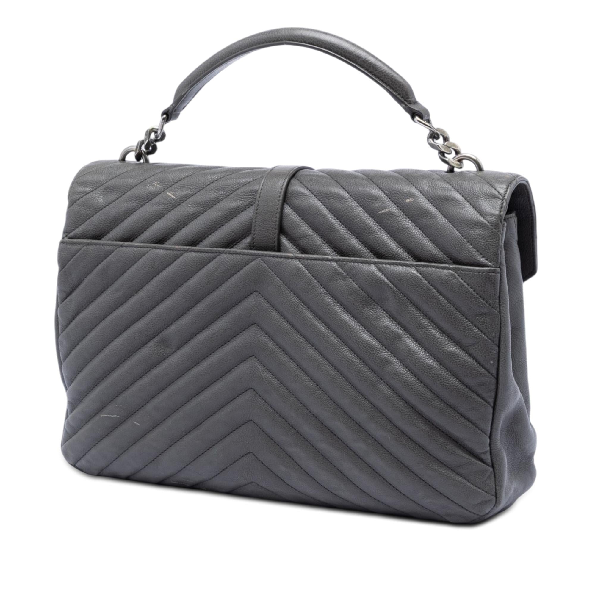 Saint Laurent Large Chevron Sheepskin Monogram College Satchel