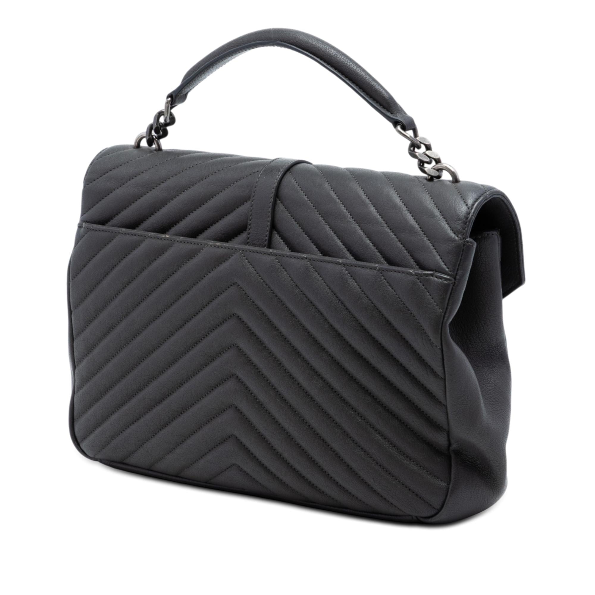 Saint Laurent Large Chevron Sheepskin Monogram College Satchel