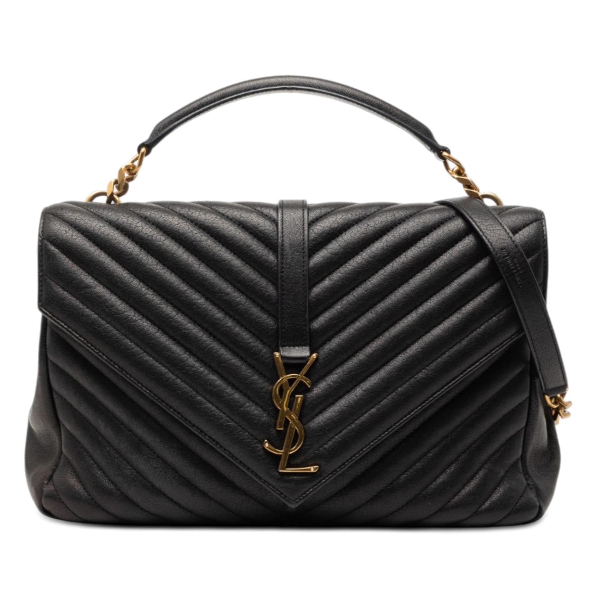 Saint Laurent Large Chevron Sheepskin Monogram College Satchel