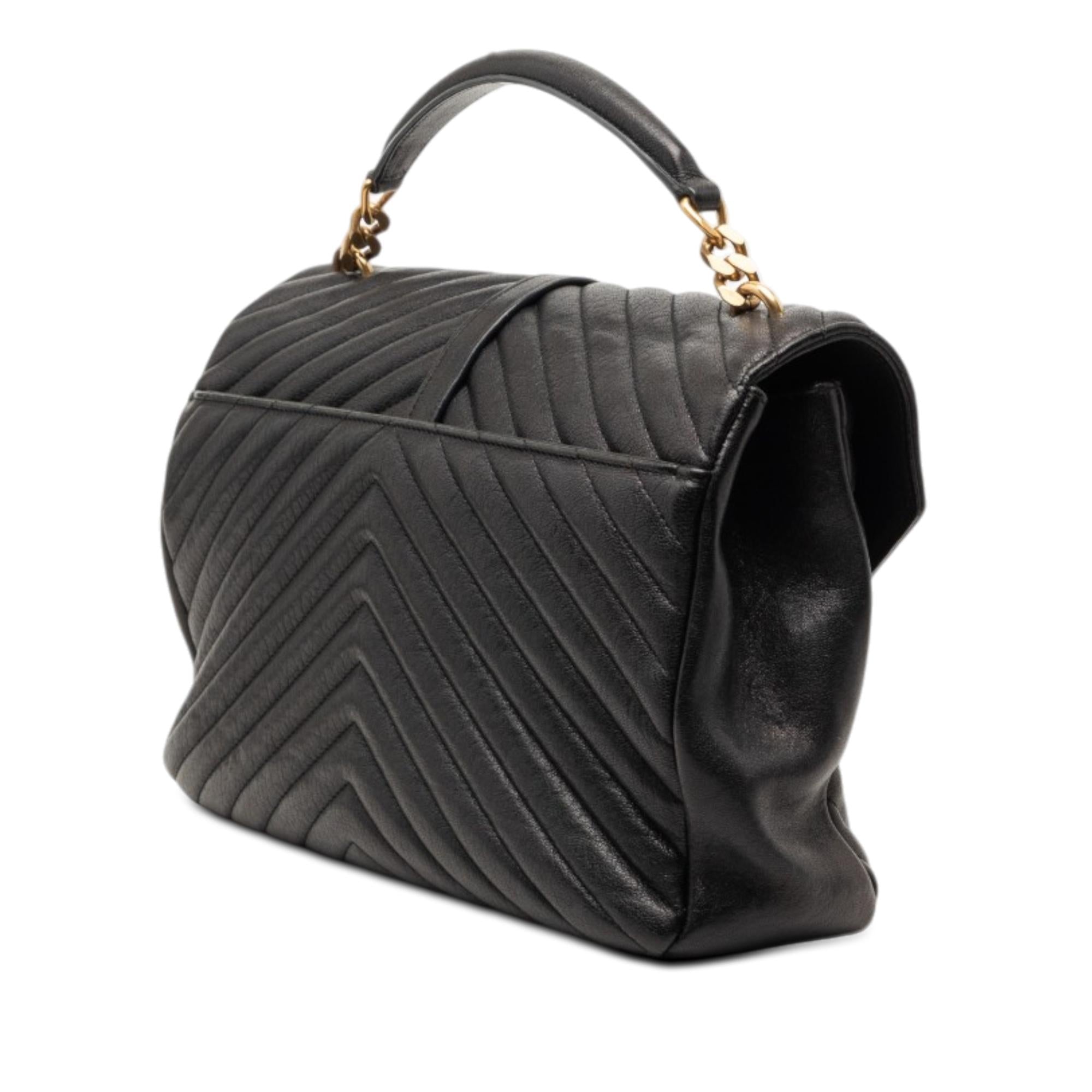 Saint Laurent Large Chevron Sheepskin Monogram College Satchel