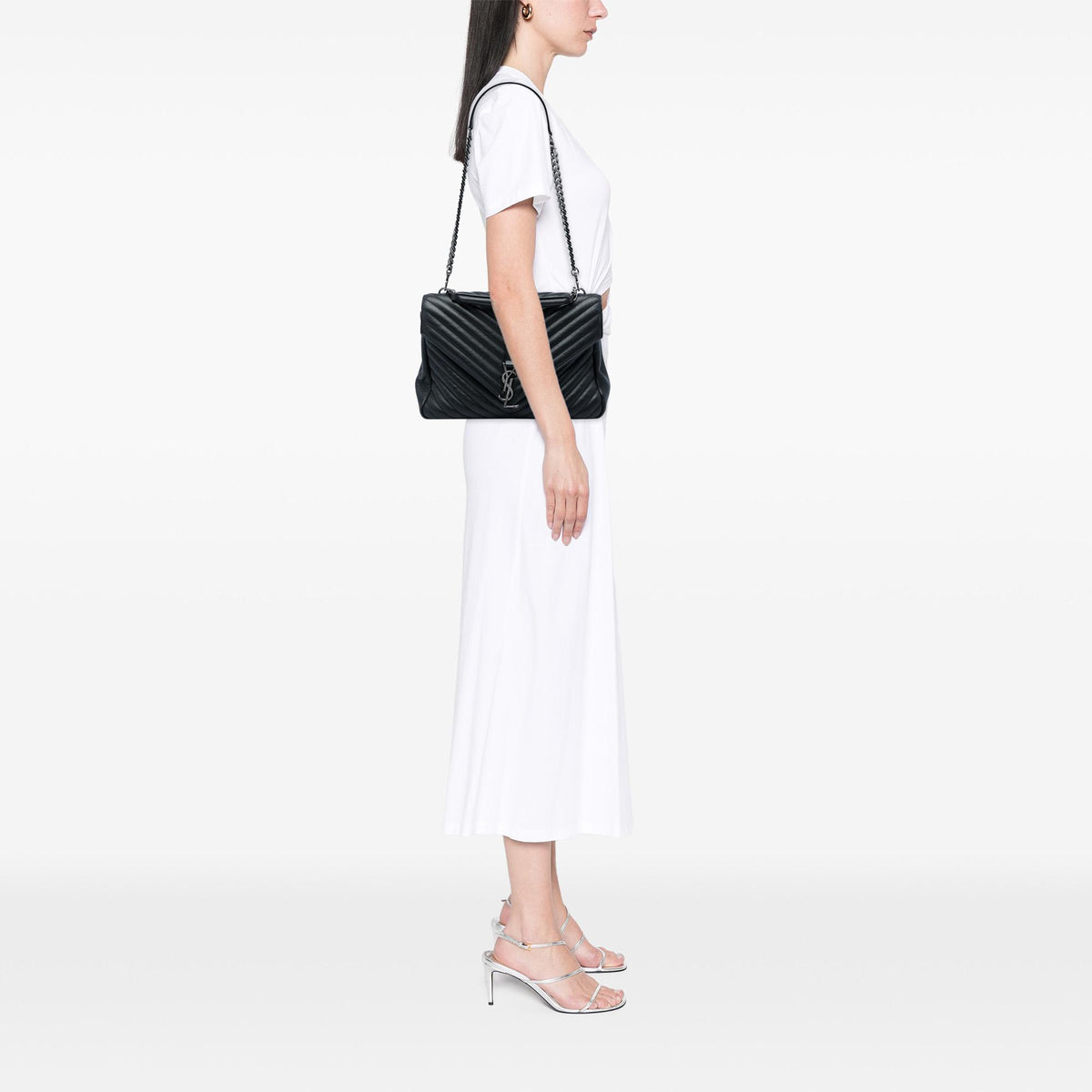 Saint Laurent Large Chevron Sheepskin Monogram College Satchel
