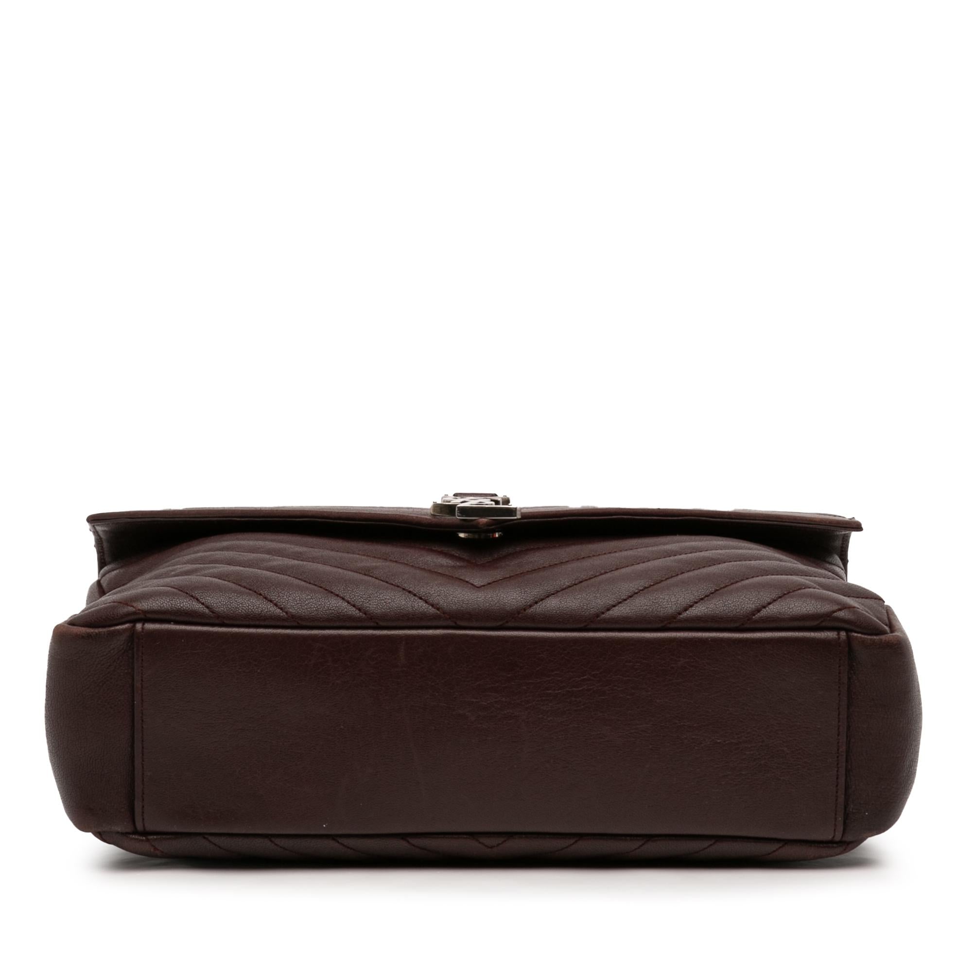 Saint Laurent Large Sheepskin Chevron Monogram College Satchel