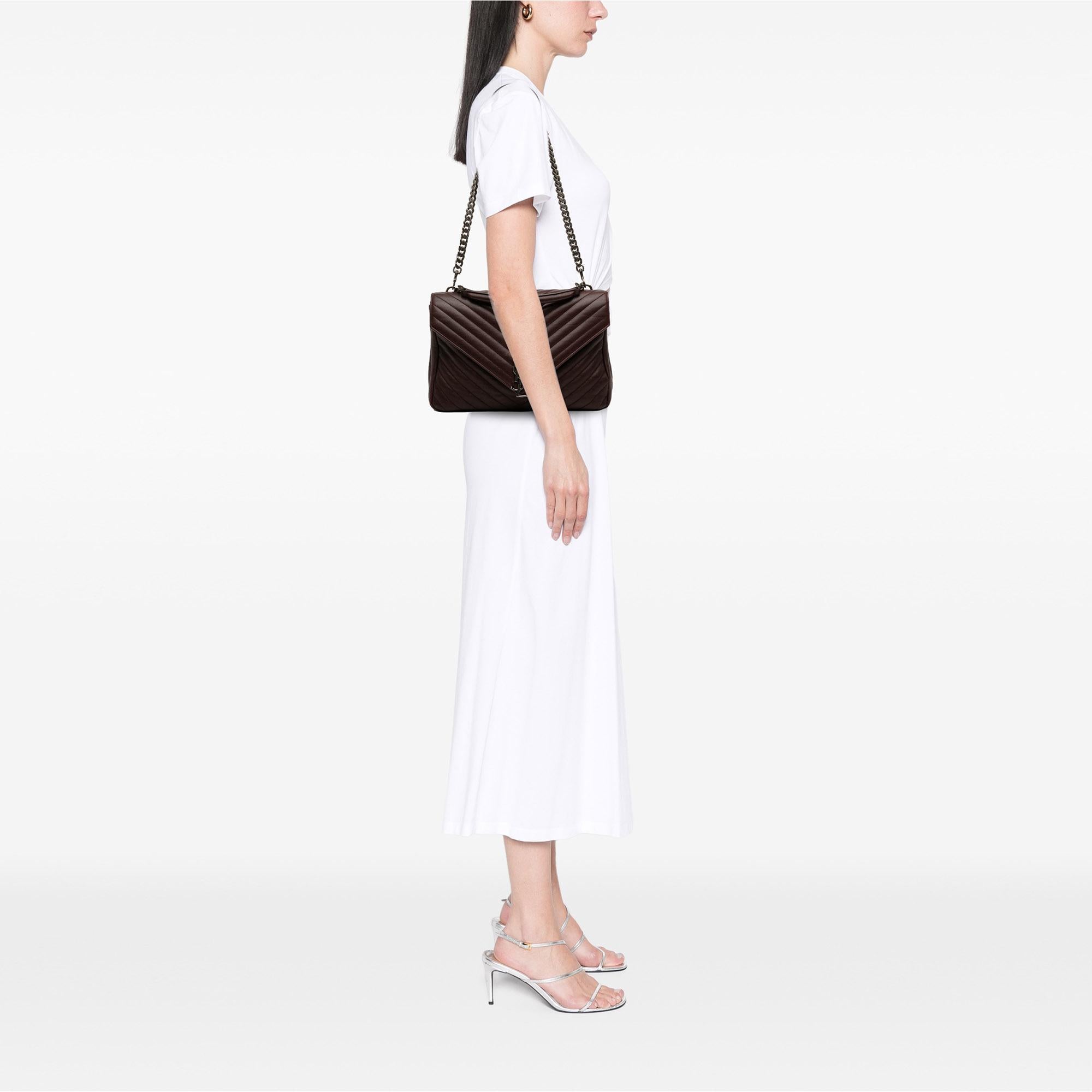Saint Laurent Large Sheepskin Chevron Monogram College Satchel