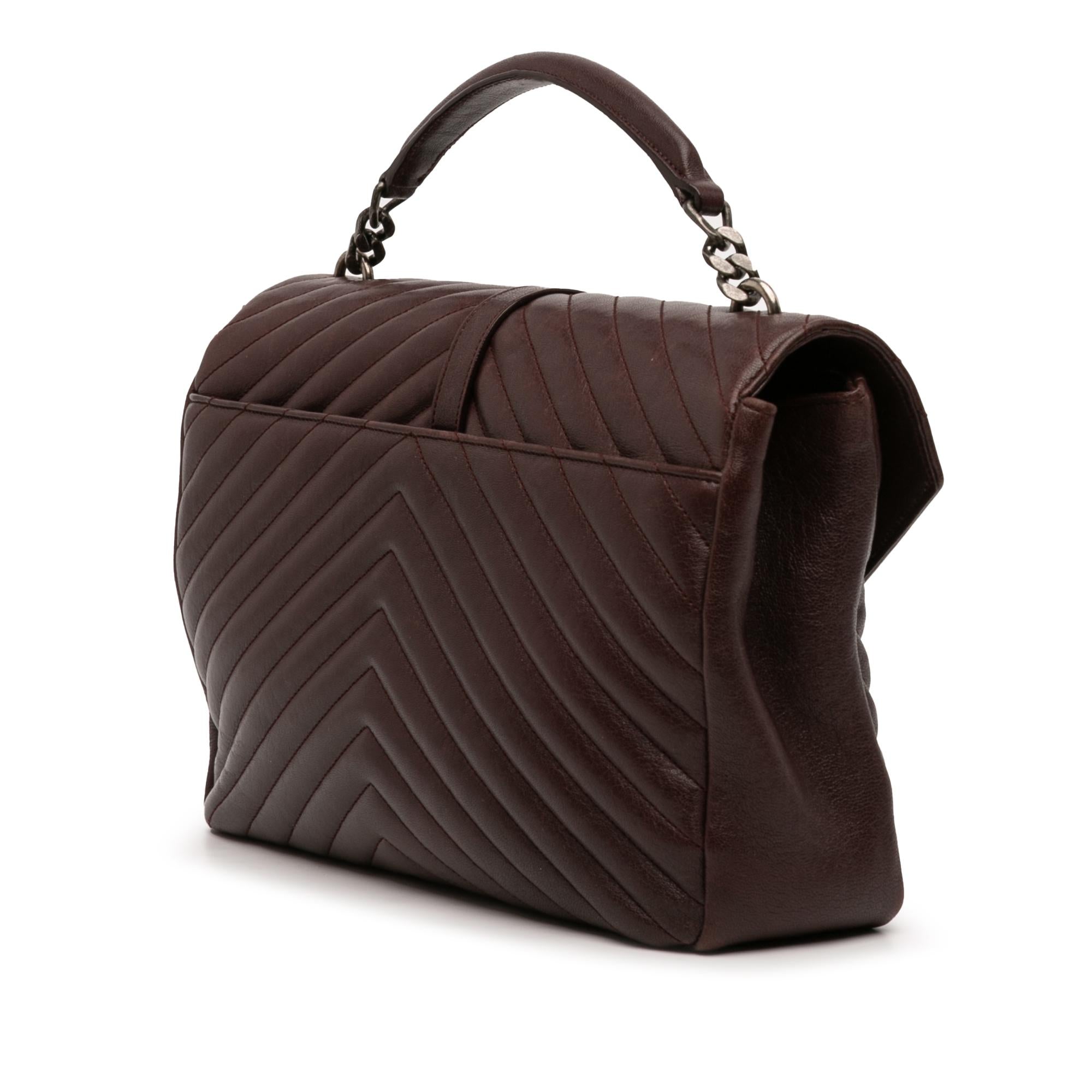 Saint Laurent Large Sheepskin Chevron Monogram College Satchel