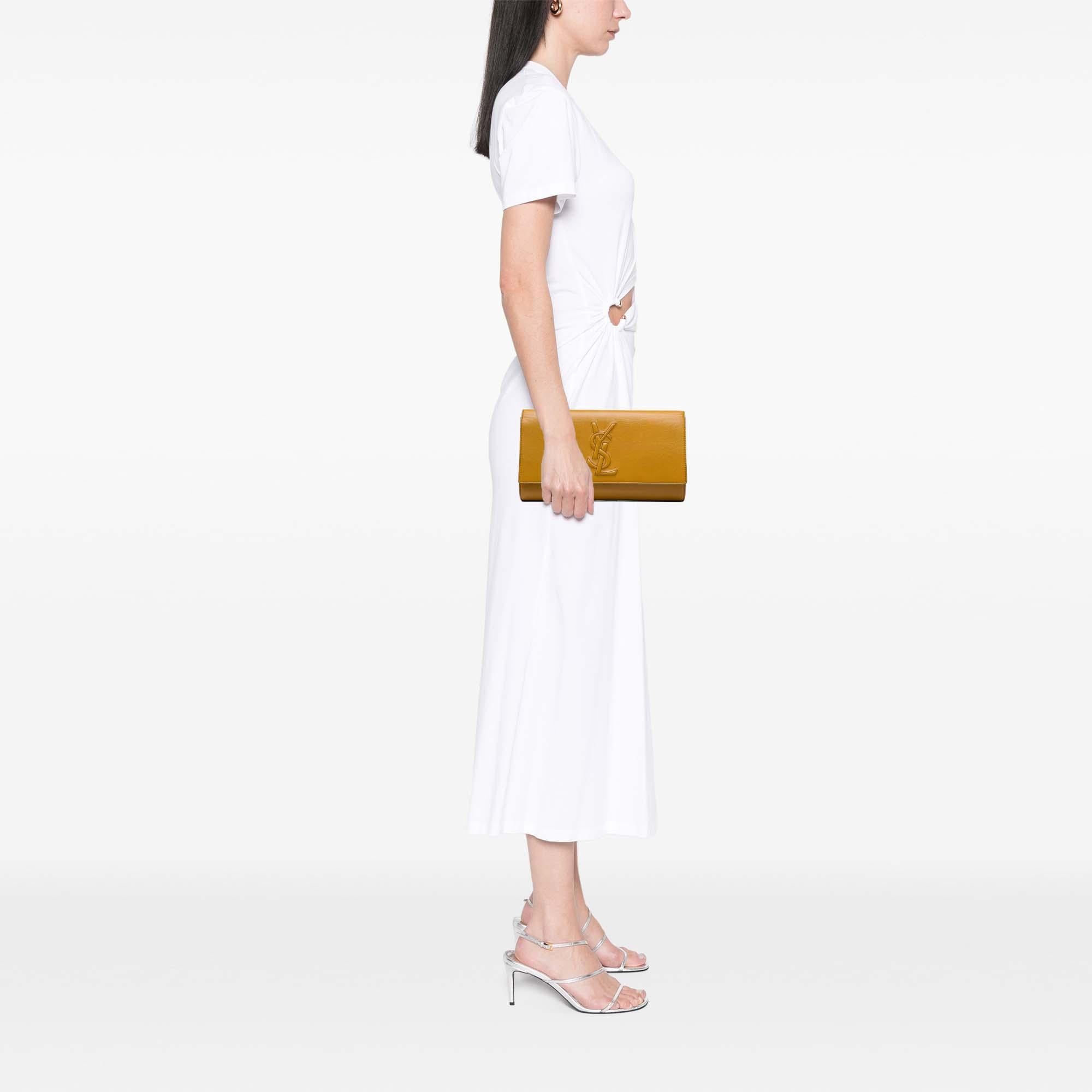 Saint Laurent Large Textured Calfskin Monogram Belle De Jour Clutch