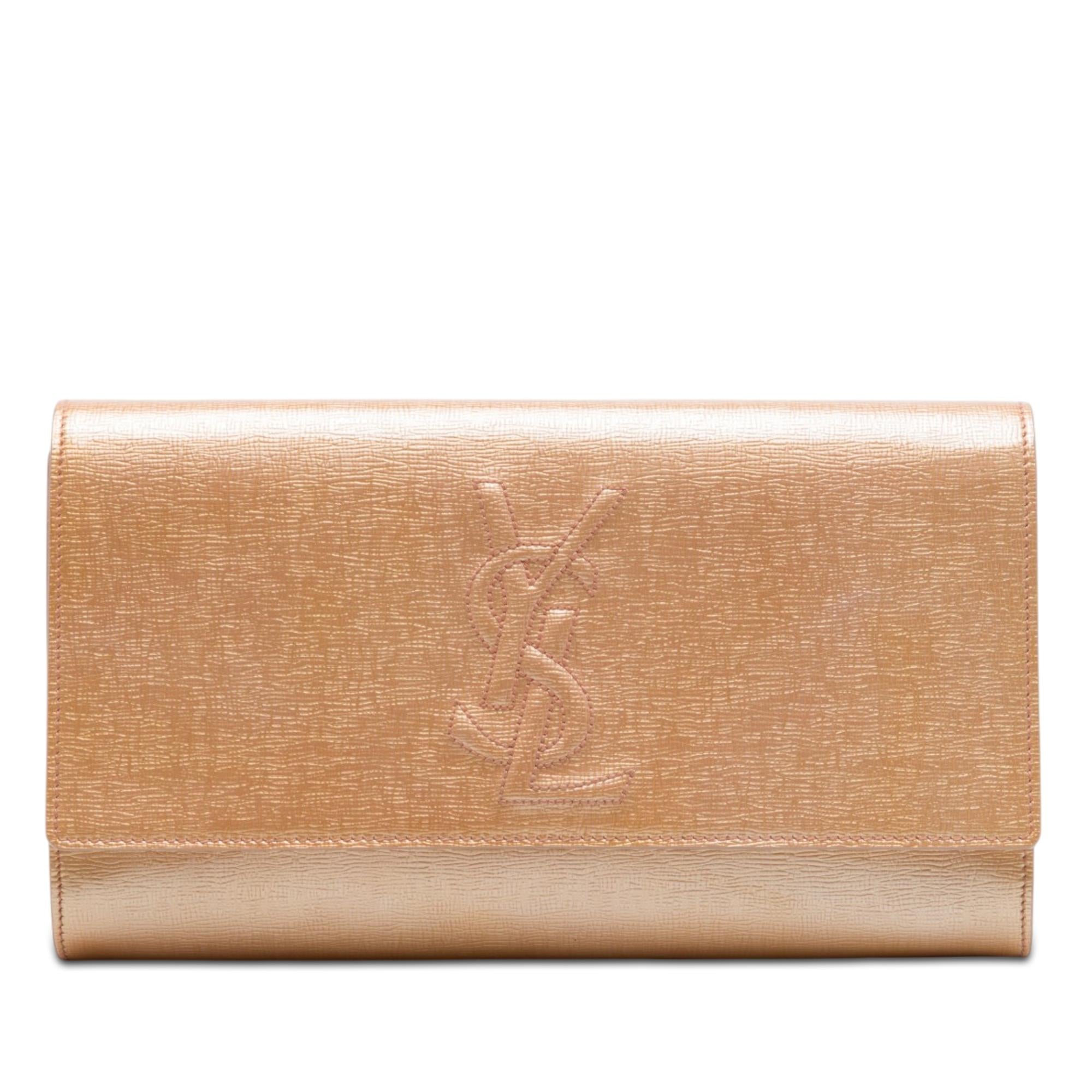 Saint Laurent Large Textured Patent Monogram Belle De Jour Clutch